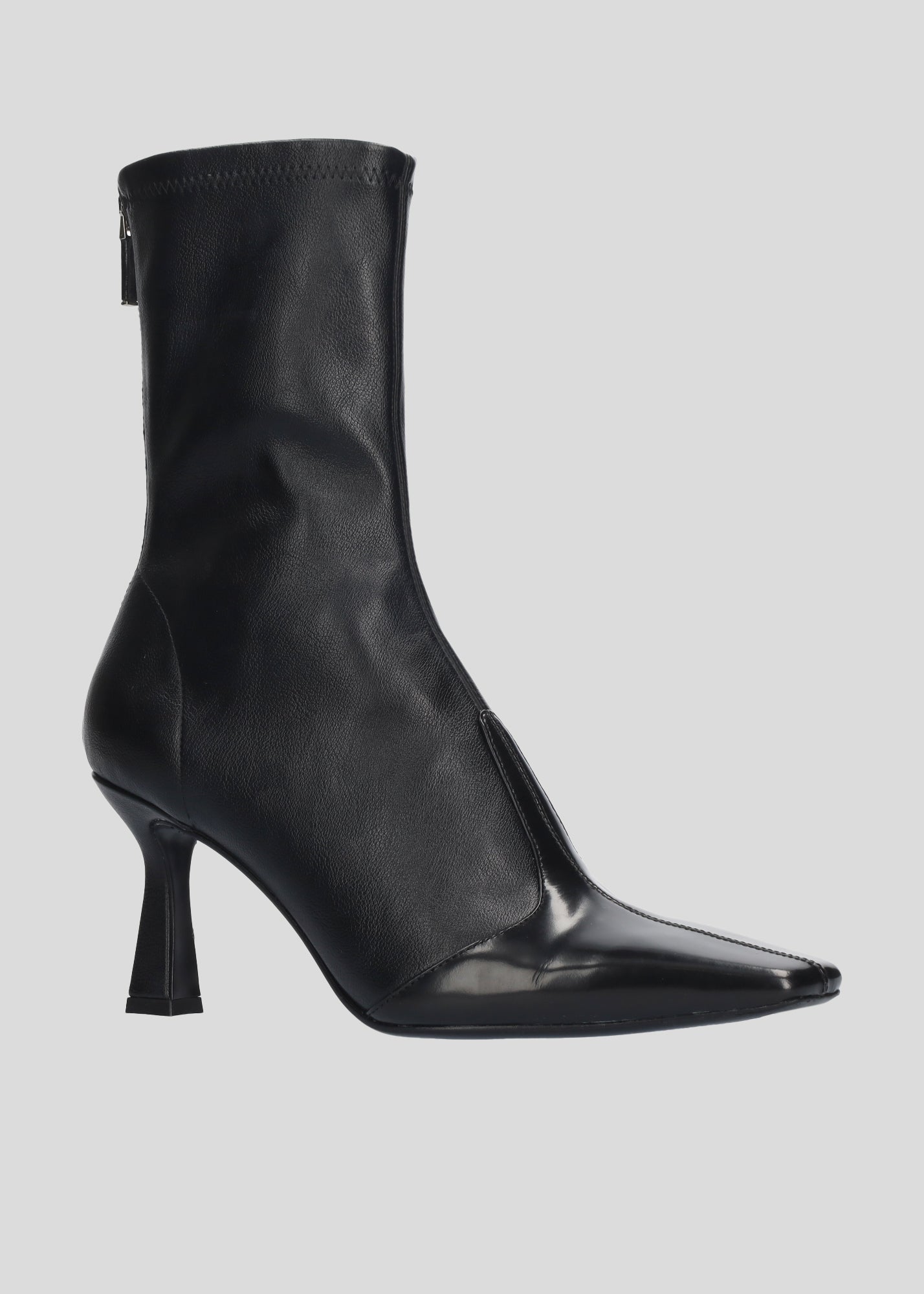 BLACK PU STRETCH ANKLE BOOTS