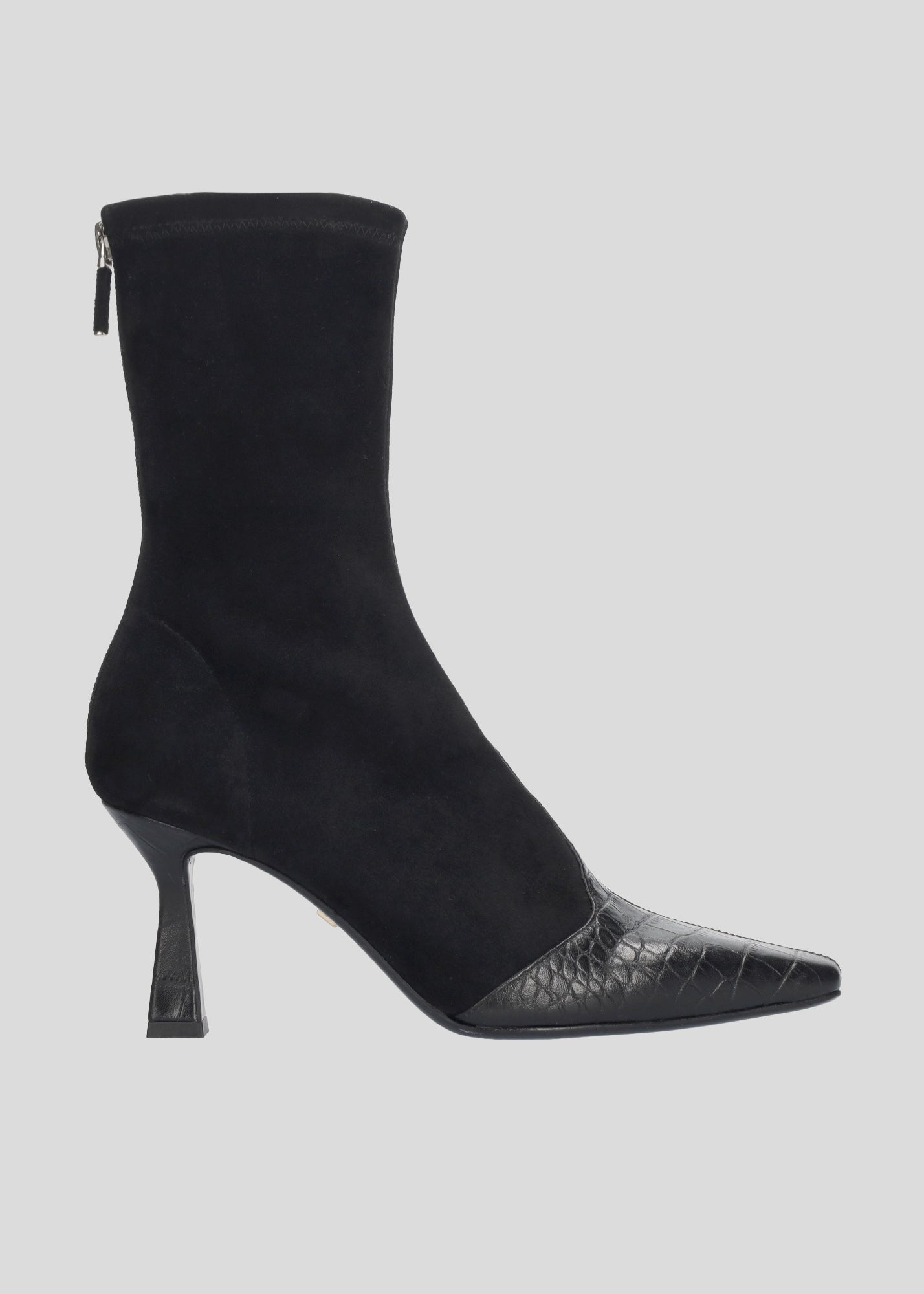 BLACK STRETCH SUEDE ANKLE BOOTS