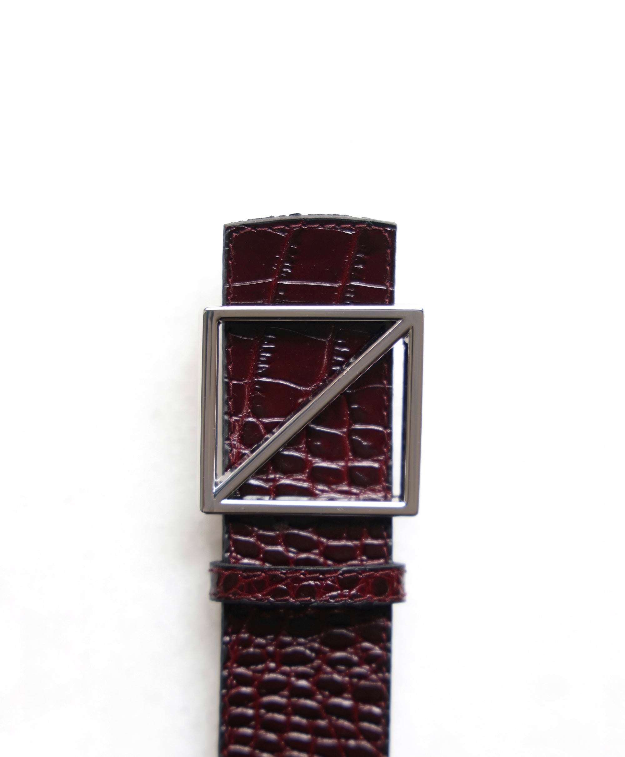 CINTURÓN COCO PIEL BURDEOS PLATA GRANDE