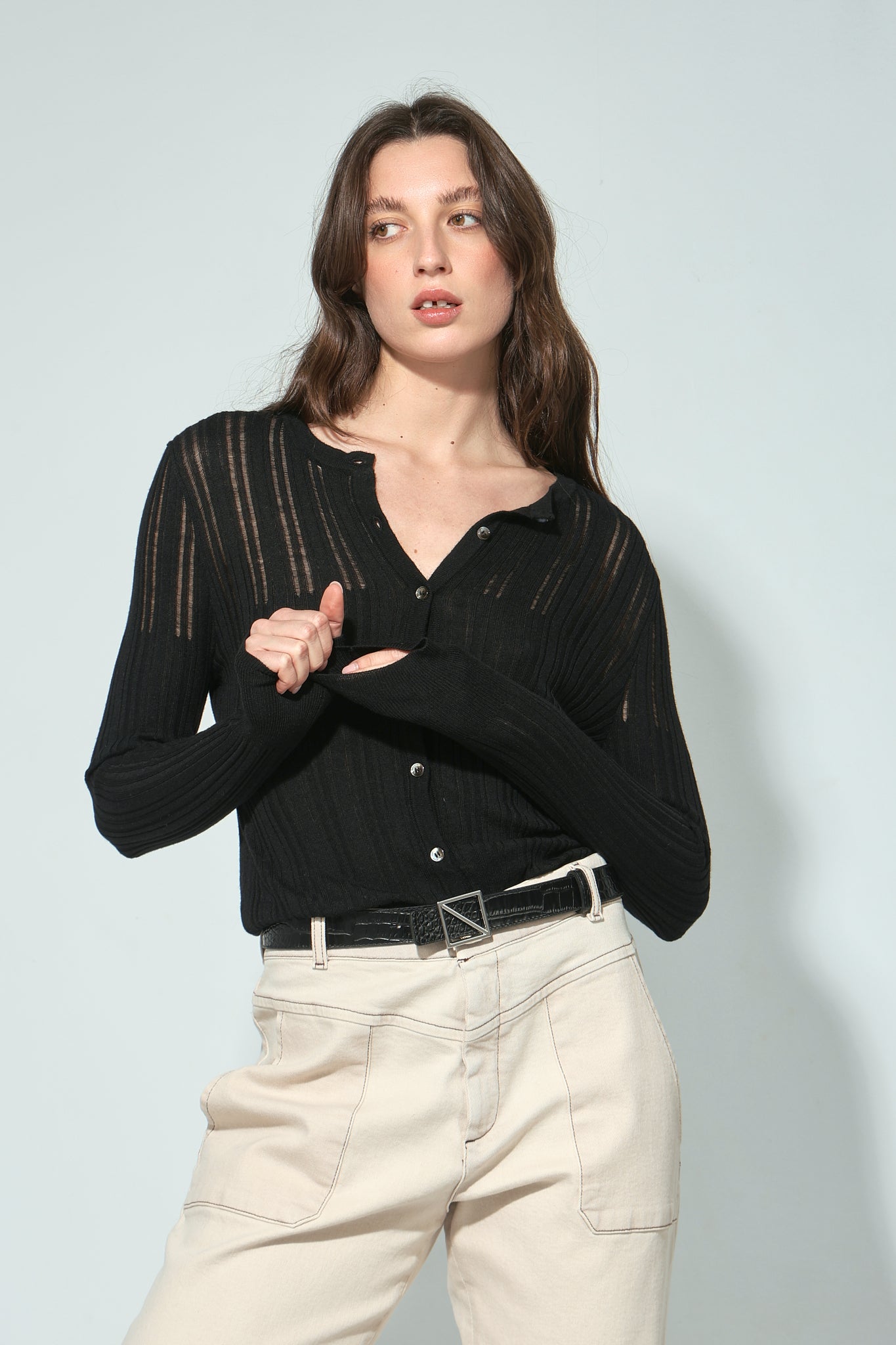 CARDIGAN VEGA CUELLO REDONDO LANA NEGRO