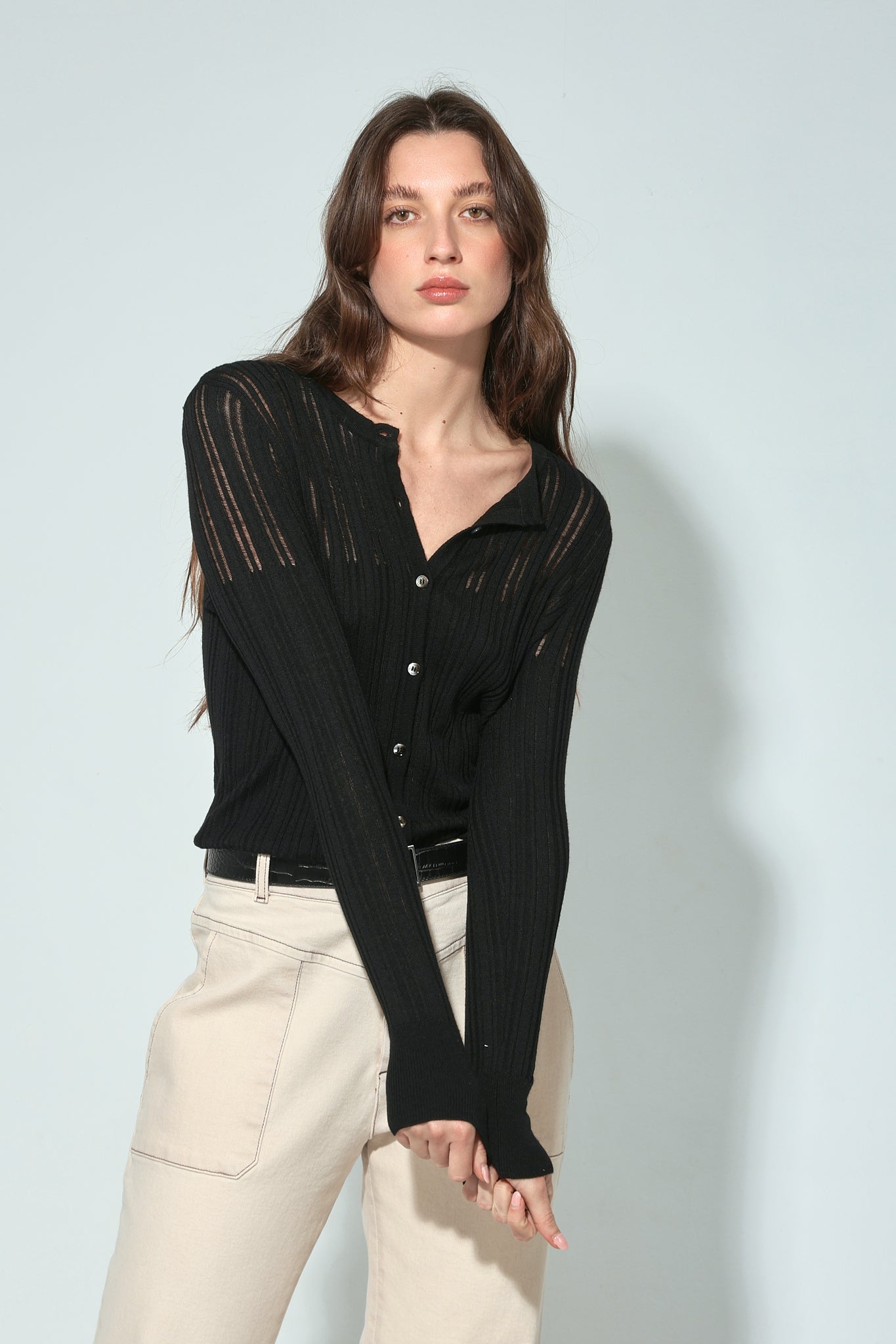 CARDIGAN VEGA CUELLO REDONDO LANA NEGRO