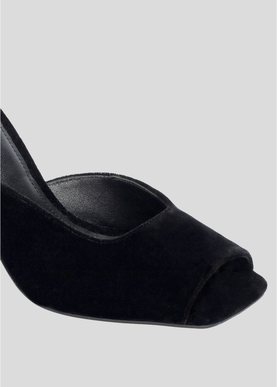 BLACK TWO-MATERIAL HEEL SANDALS