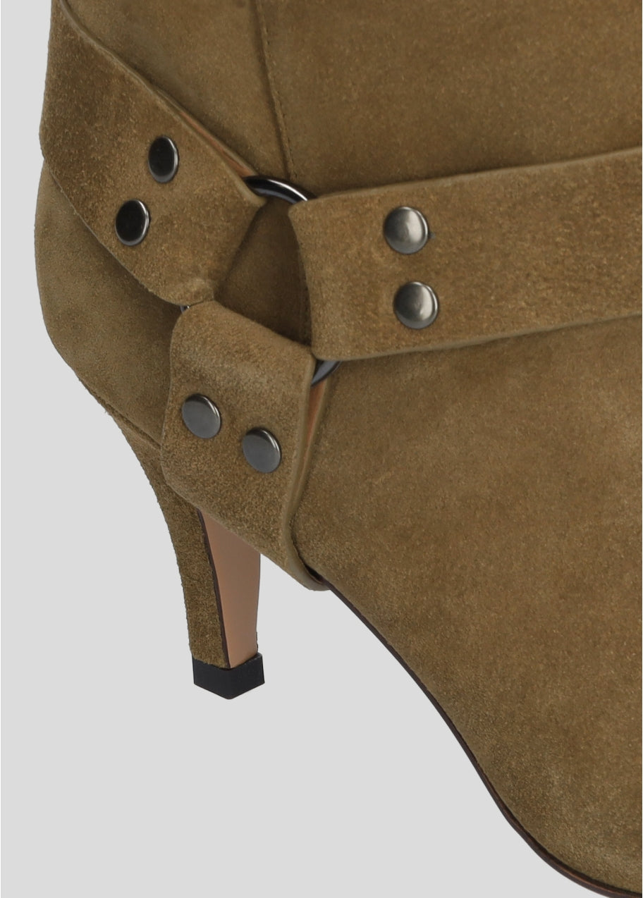 COW SUEDE LEATHER OLIVE BOOTS