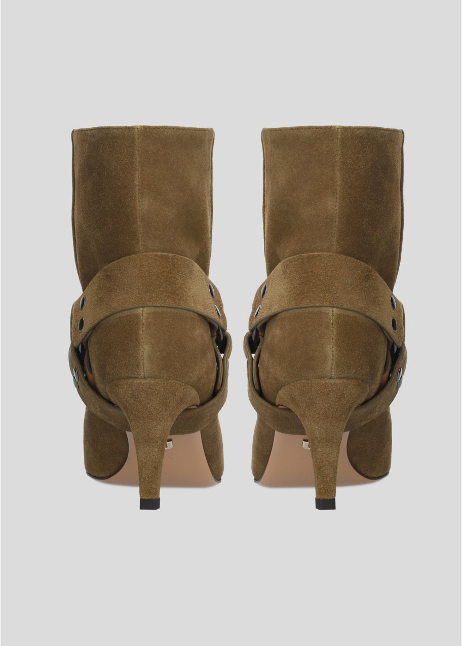 COW SUEDE LEATHER OLIVE BOOTS