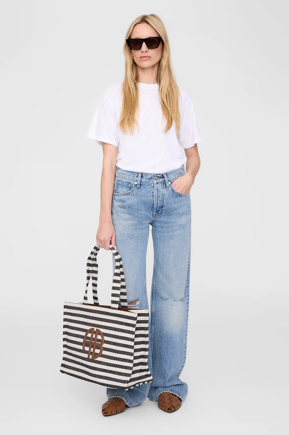 BAG LARA TOTE BLACK AND NATURAL STRIPE