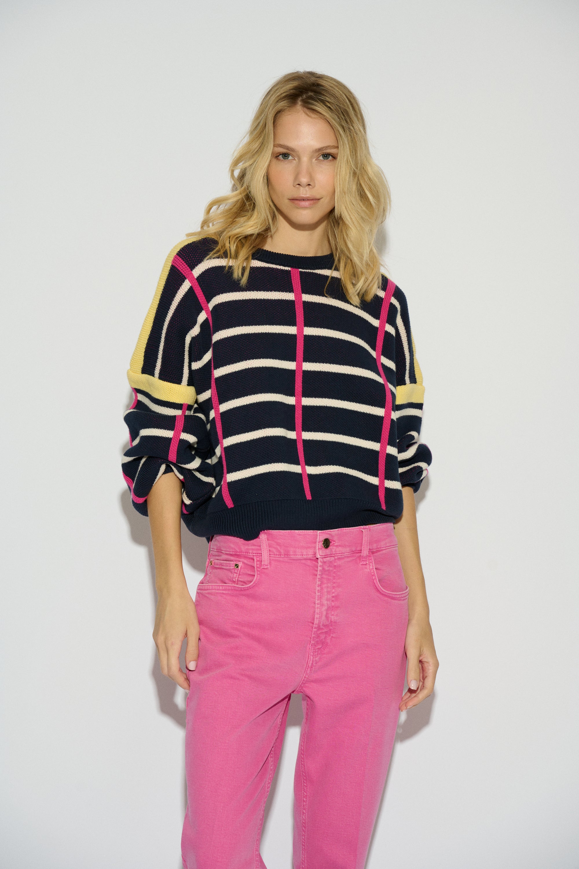 JERSEY RAFAELA OVERSIZE CUELLO REDONDO RAYAS NAVY