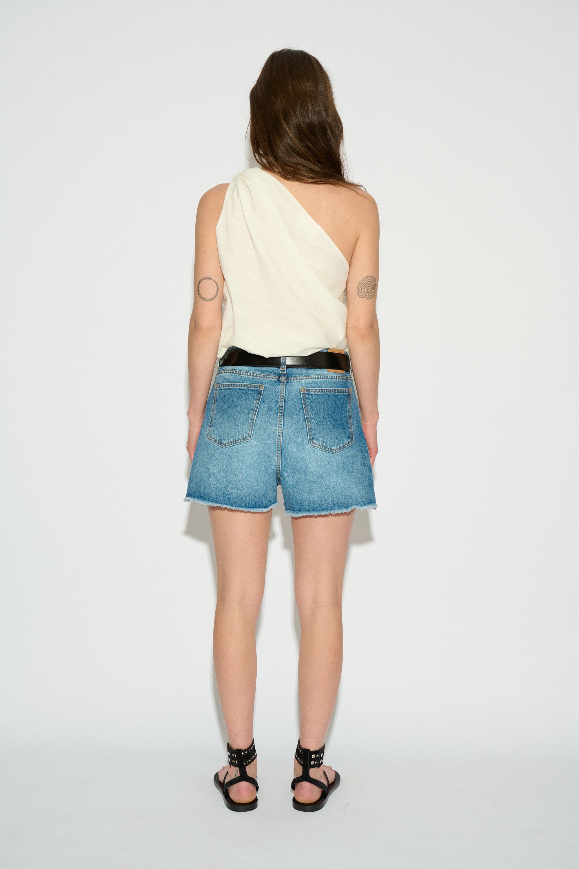 TOP FIONA ASYMMETRICAL KNOT STRIPED WHITE