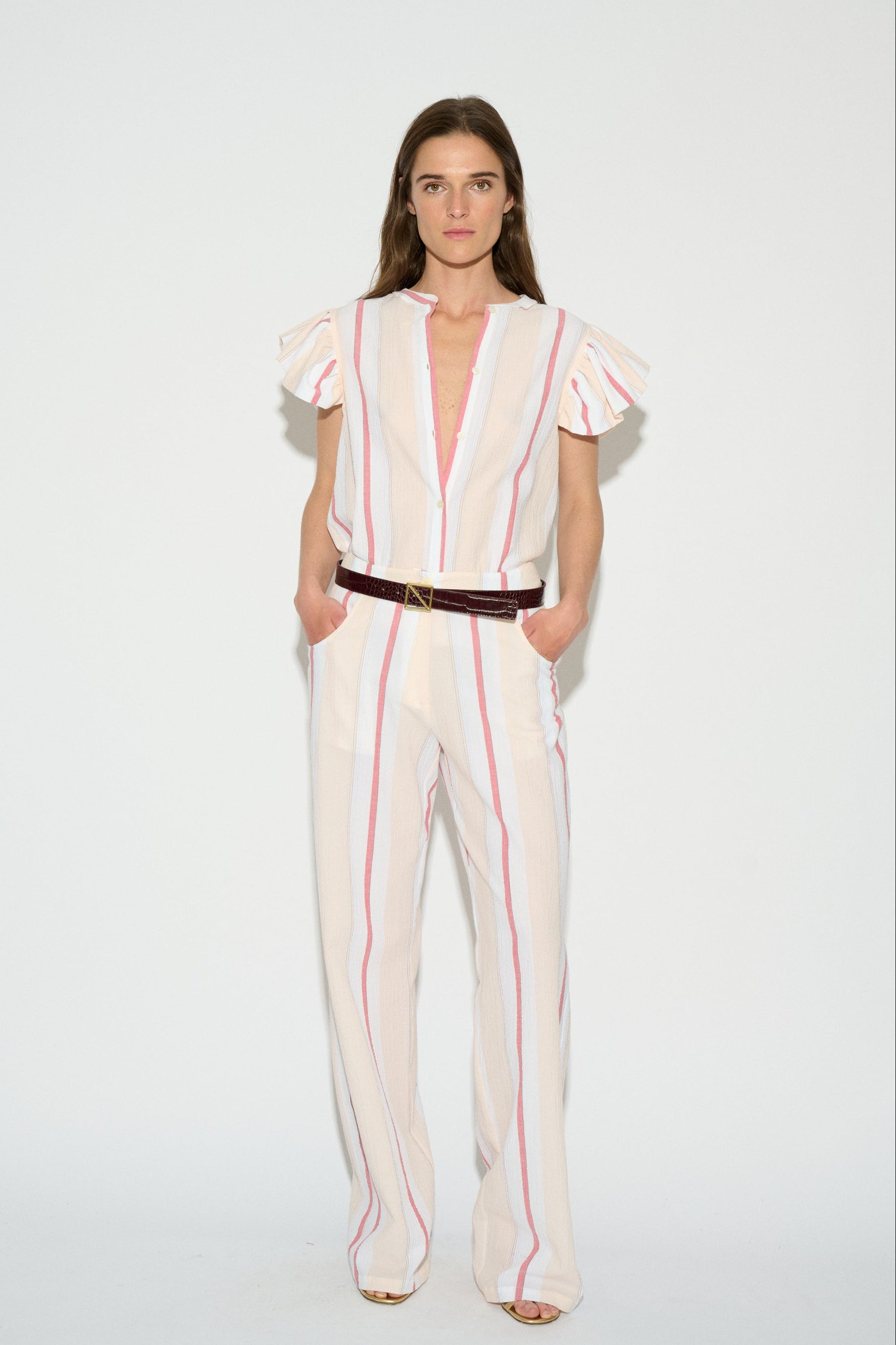 STRAIGHT LEG MAYA PANTS WITH RAW STRIPES