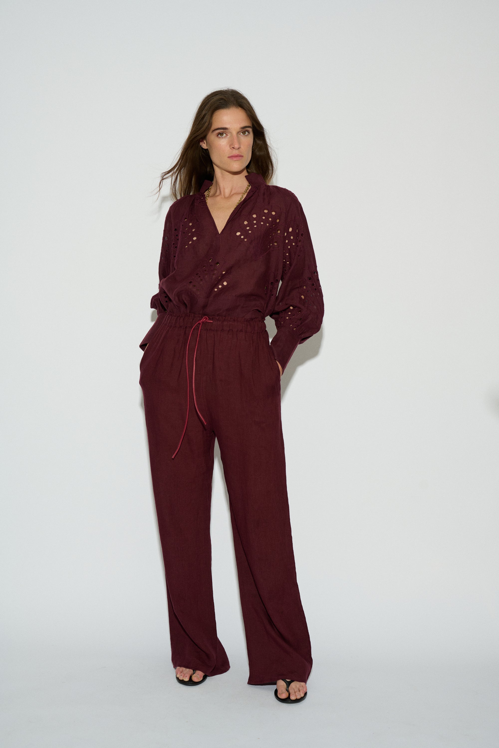 MILLIE BLOUSE SWISS EMBROIDERY BURGUNDY