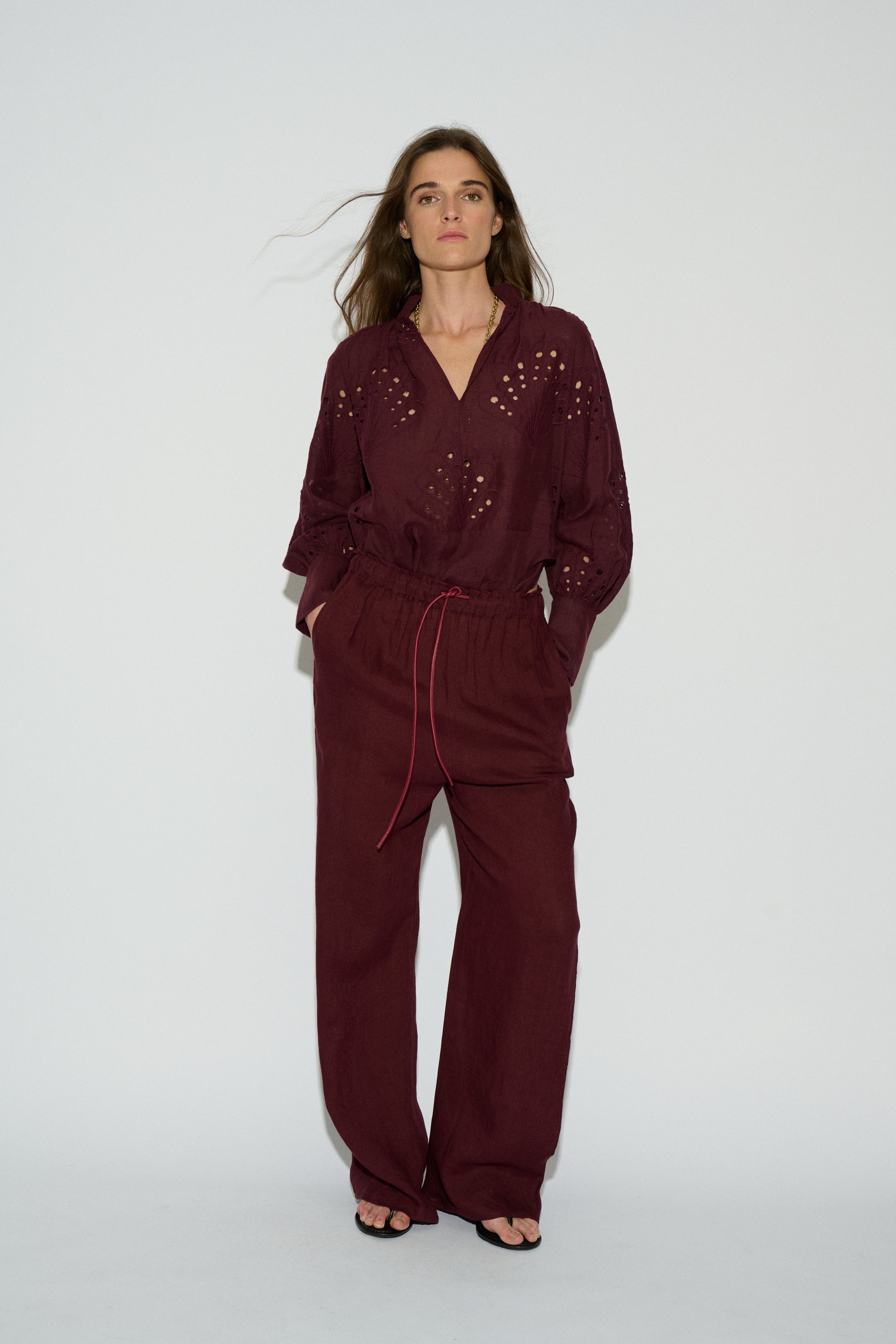 MILLIE BLOUSE SWISS EMBROIDERY BURGUNDY
