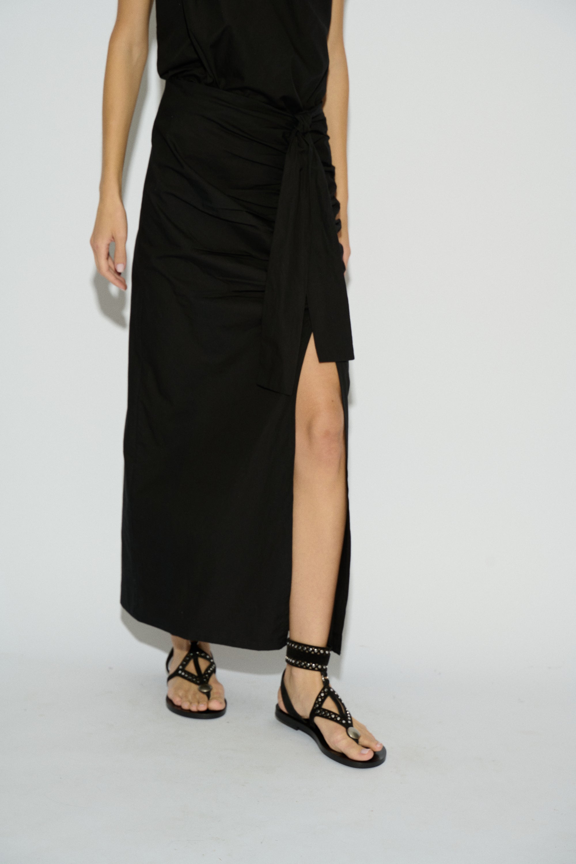 AVA DRAPED BLACK SKIRT
