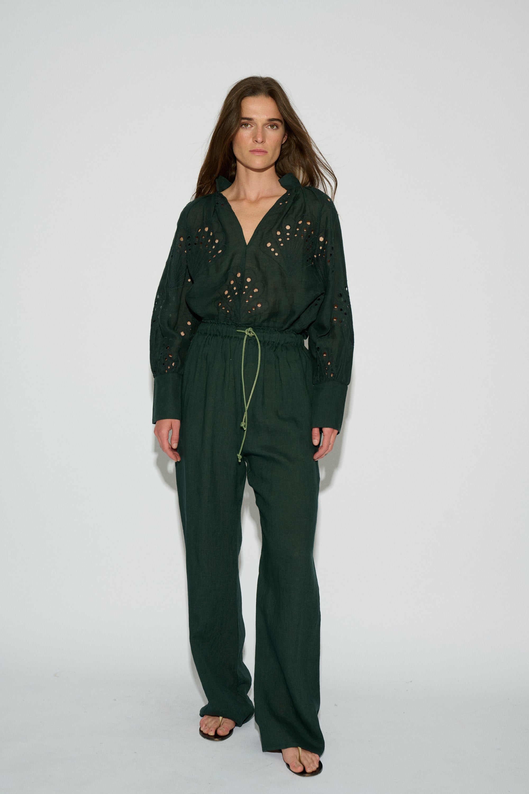 LUCIA GREEN LINEN TROUSERS