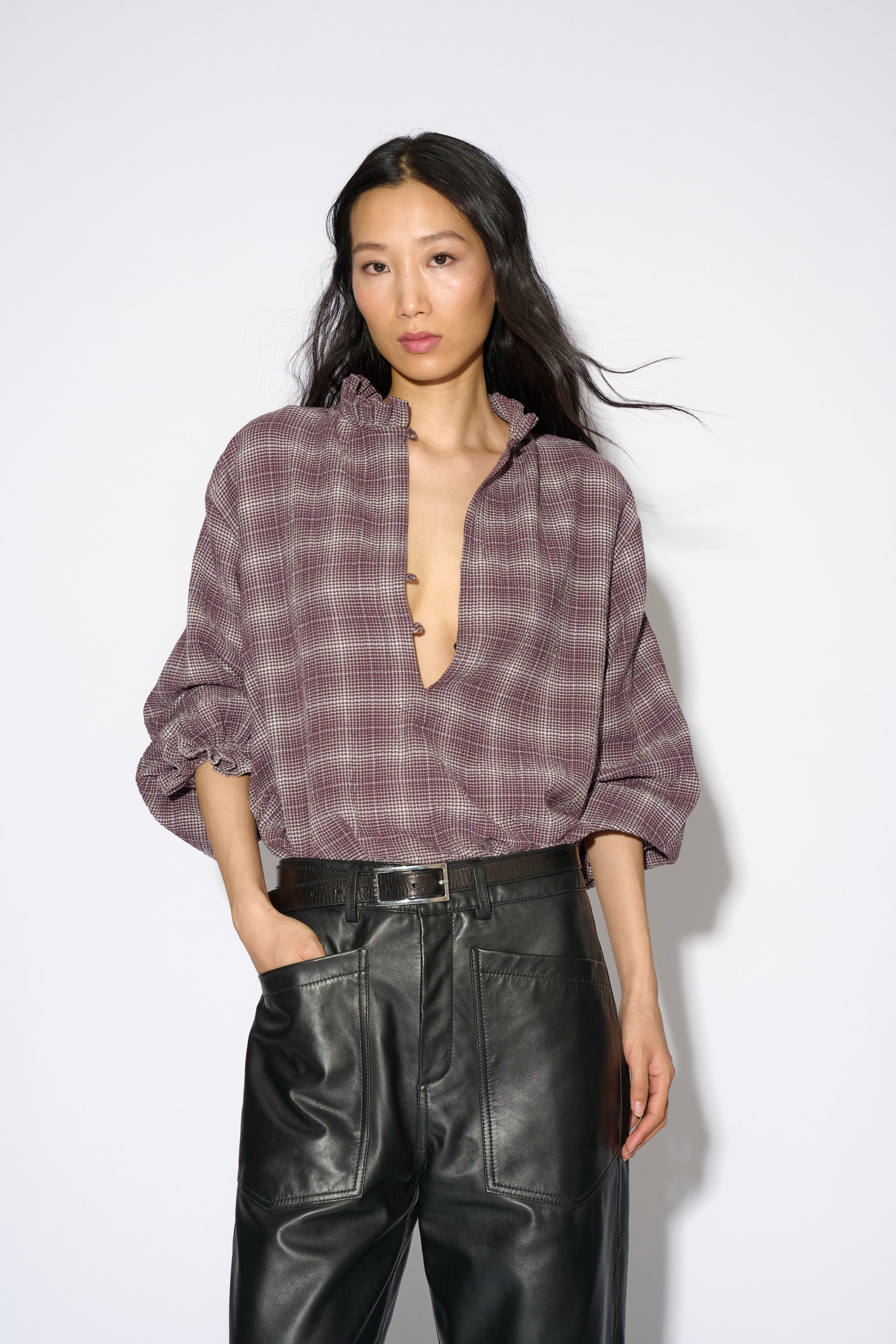 BLUSA JULIETTE CUADROS BURDEOS