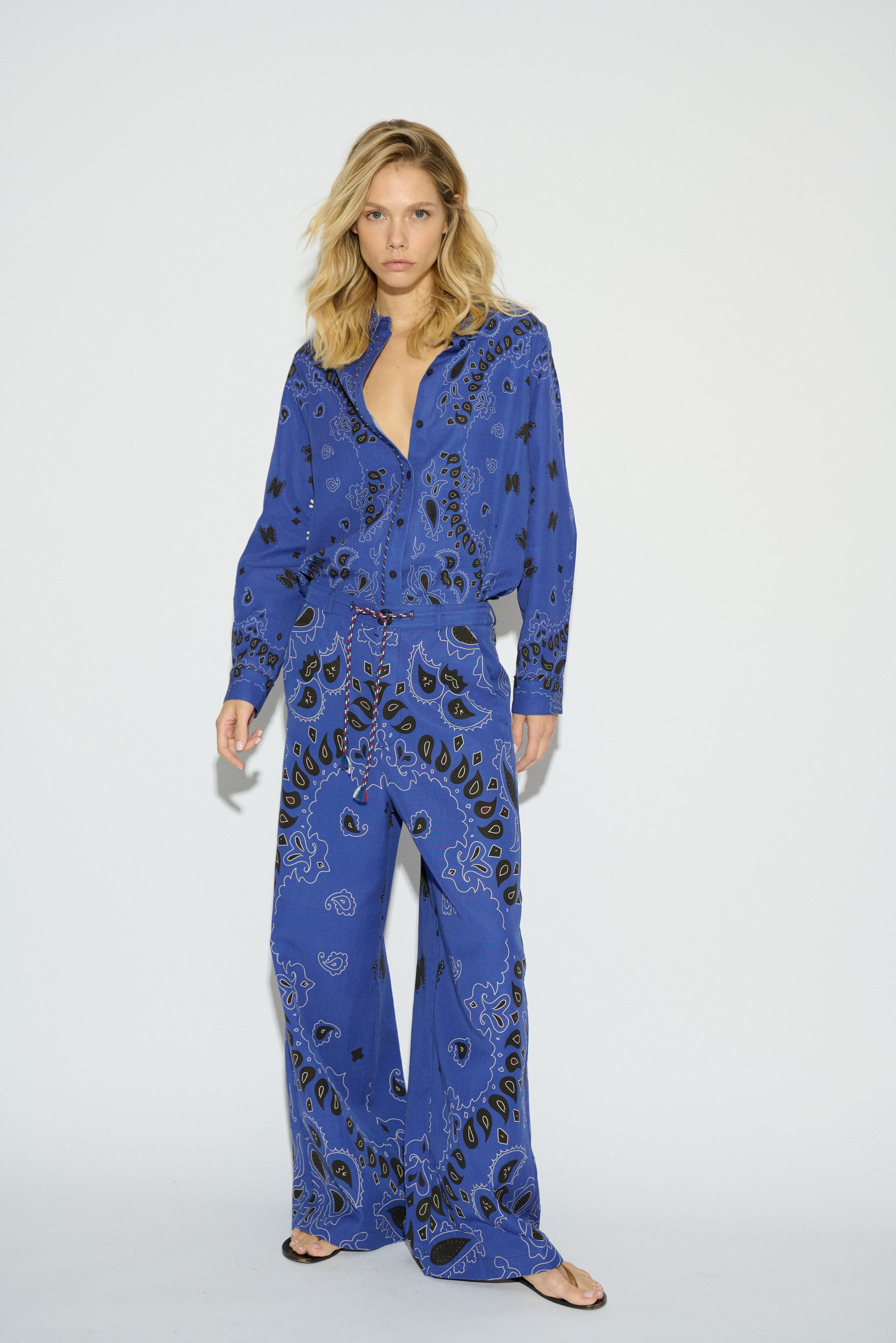 NALA SHIRT WITH PRINTED LAPEL COLLAR BLUE