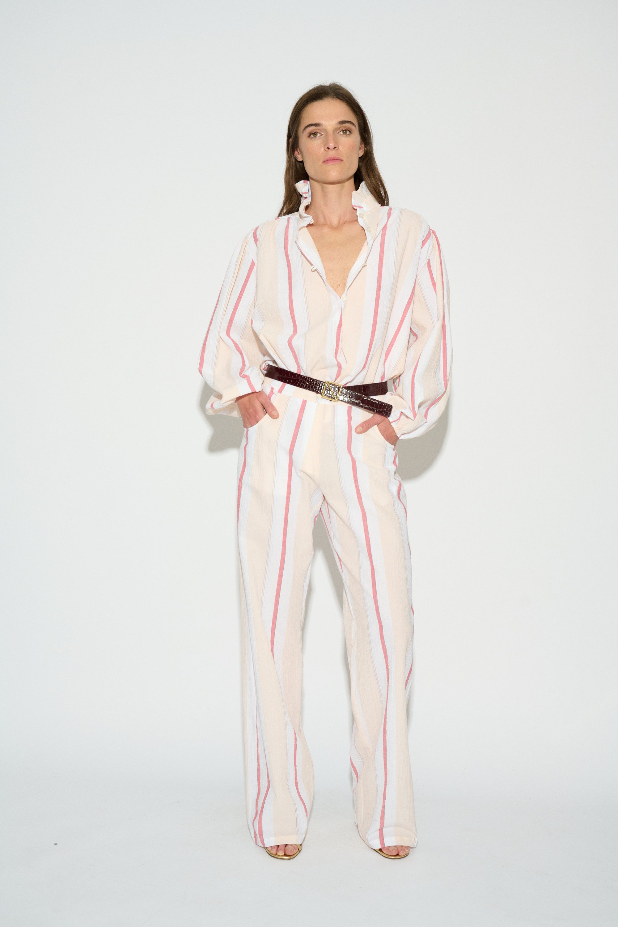 STRAIGHT LEG MAYA PANTS WITH RAW STRIPES
