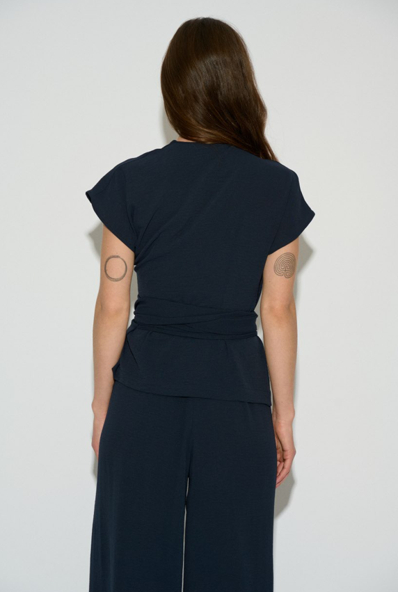 BRUNA CROSSED BLOUSE WITH LACE NAVY