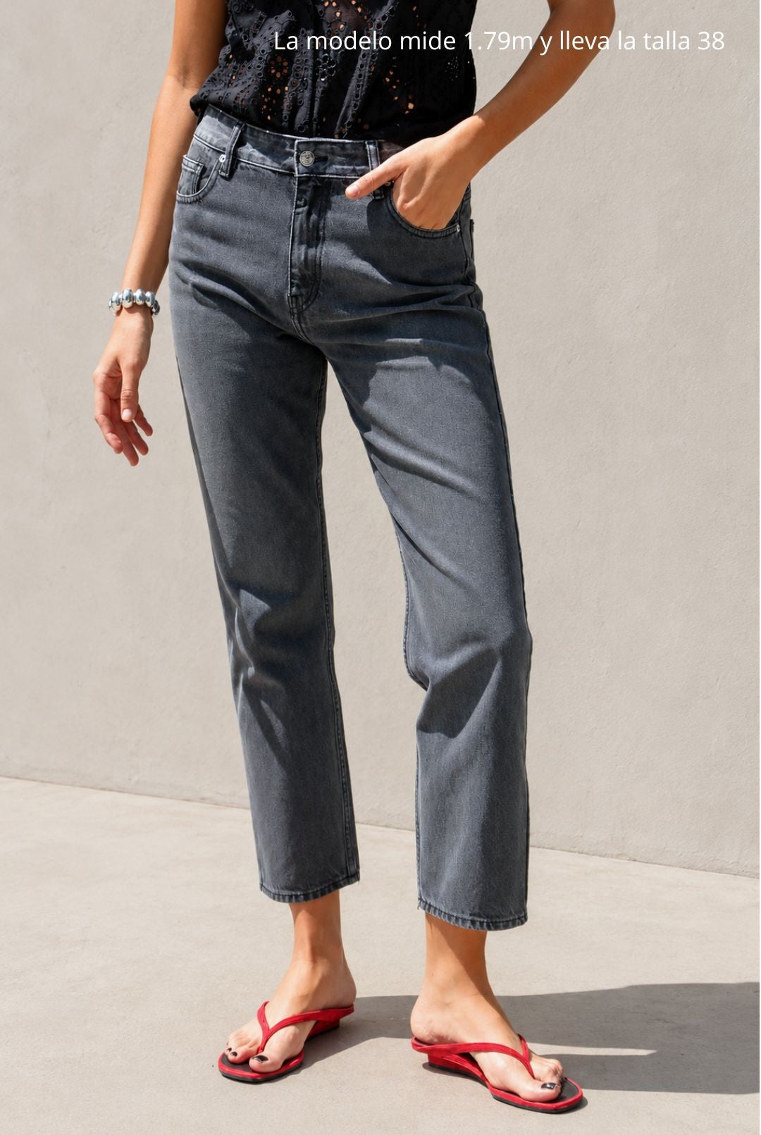 GLORIA MID-RISE STRAIGHT GRAY JEANS