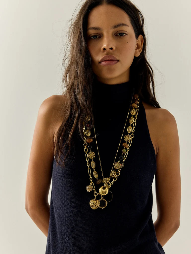 Dark coal Necklace gold
