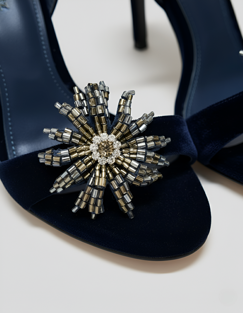 SANDALIAS VELVET FLOWER MARINO