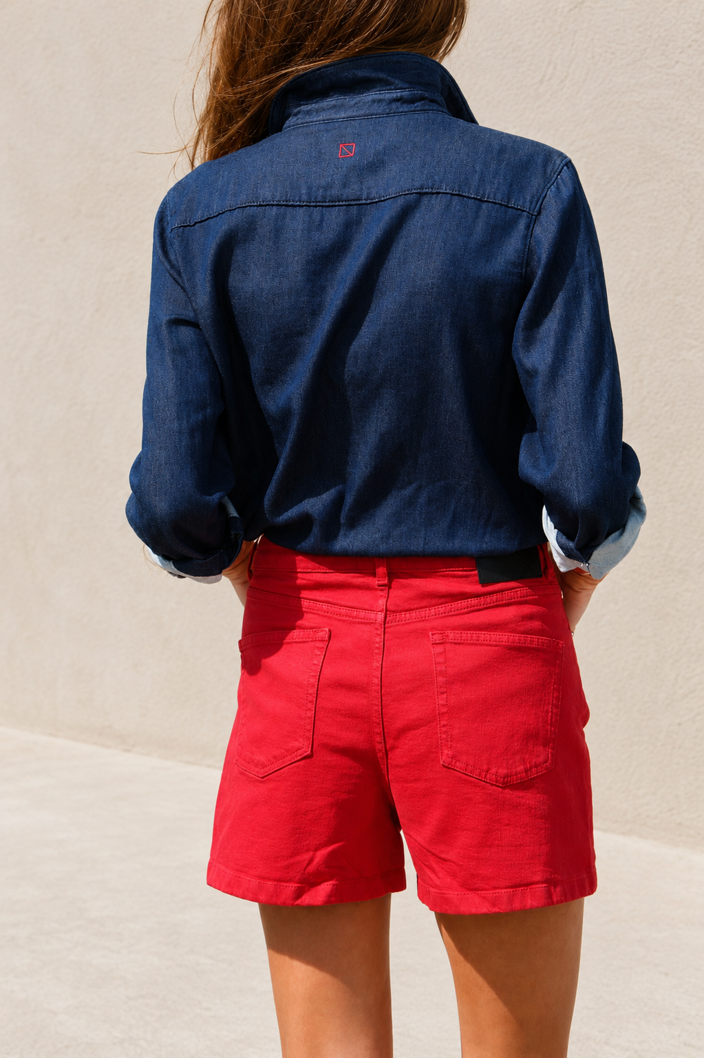 RED MID-RISE TRUFFLE SHORTS