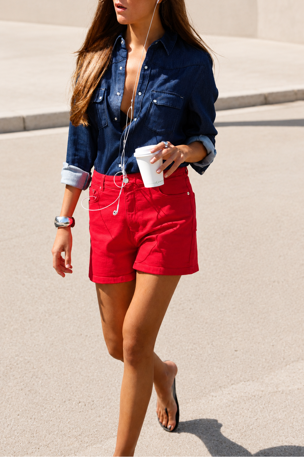 RED MID-RISE TRUFFLE SHORTS