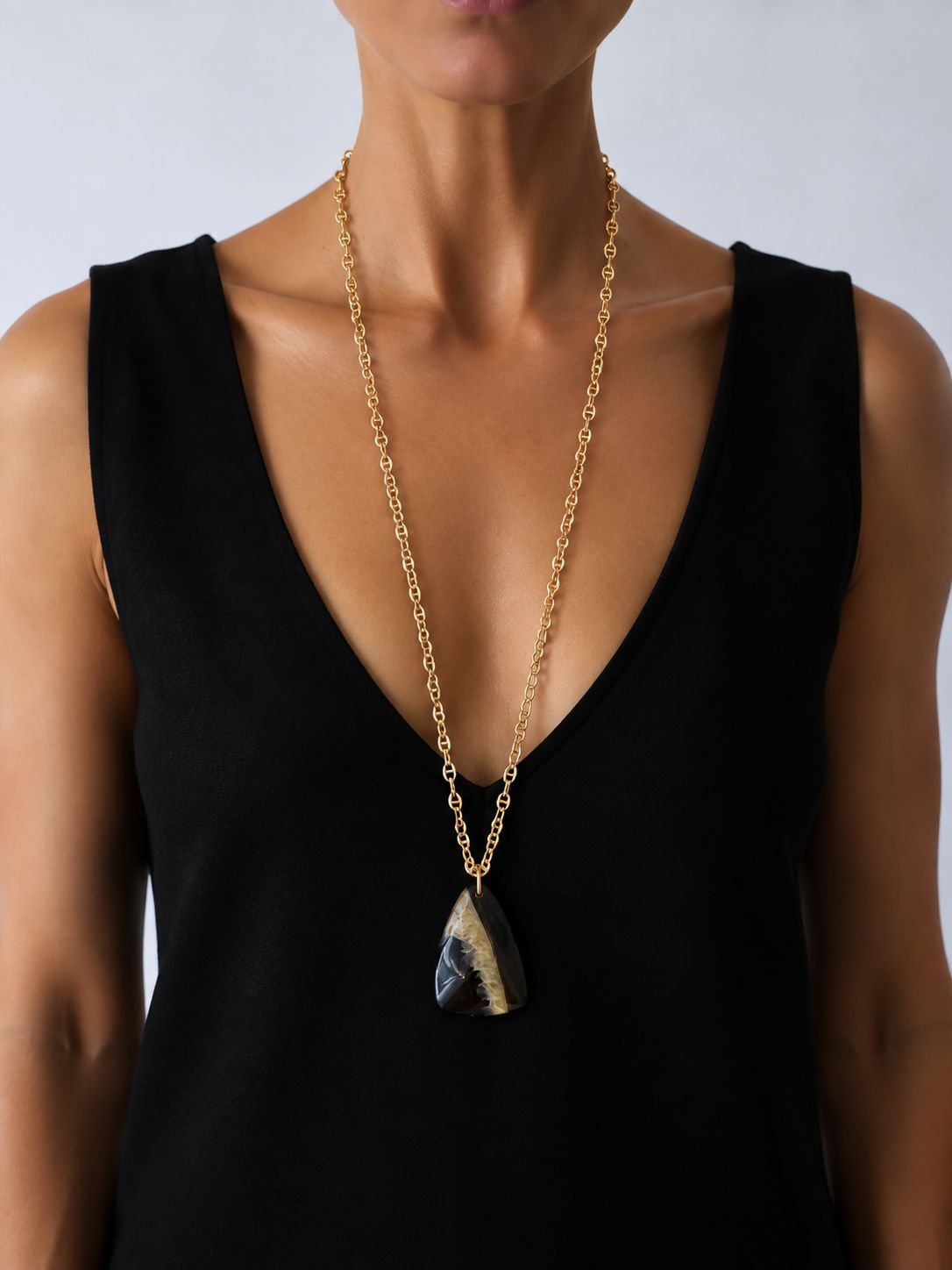 Collar ágata con cadena calabrote oro