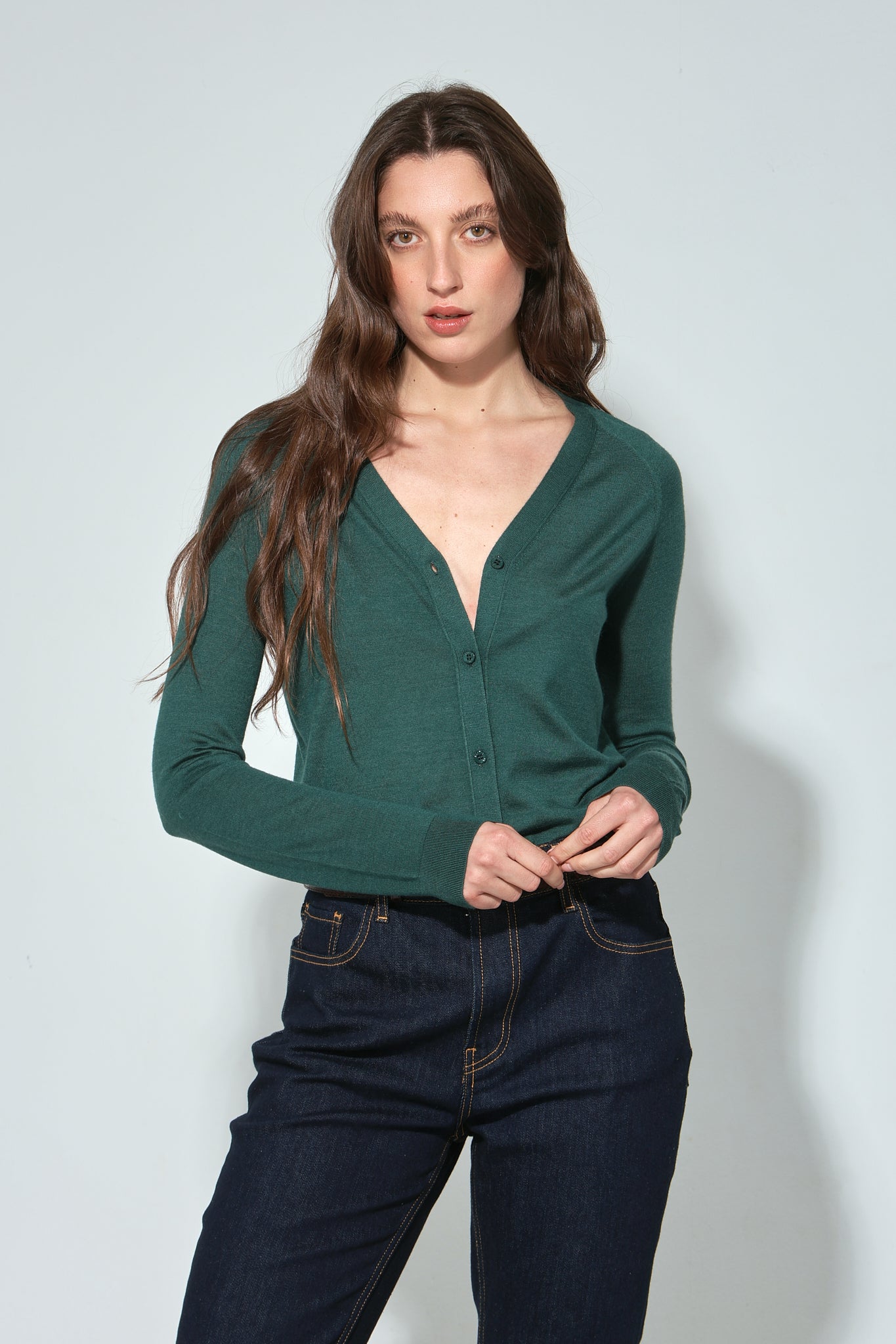 CARDIGAN CLARA CUELLO PICO VERDE