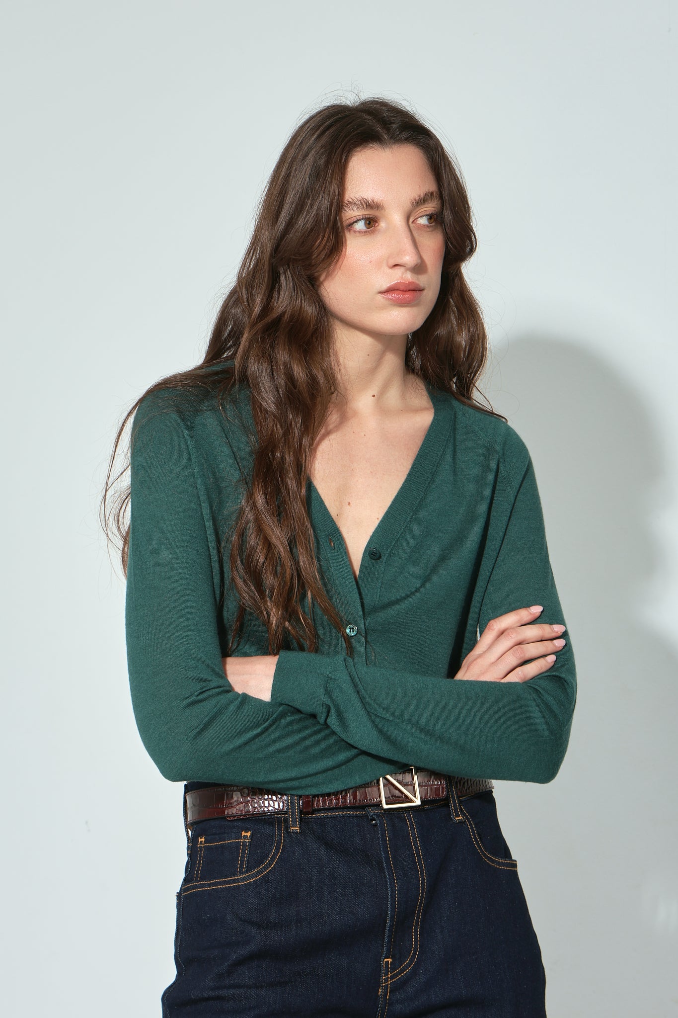 CARDIGAN CLARA CUELLO PICO VERDE