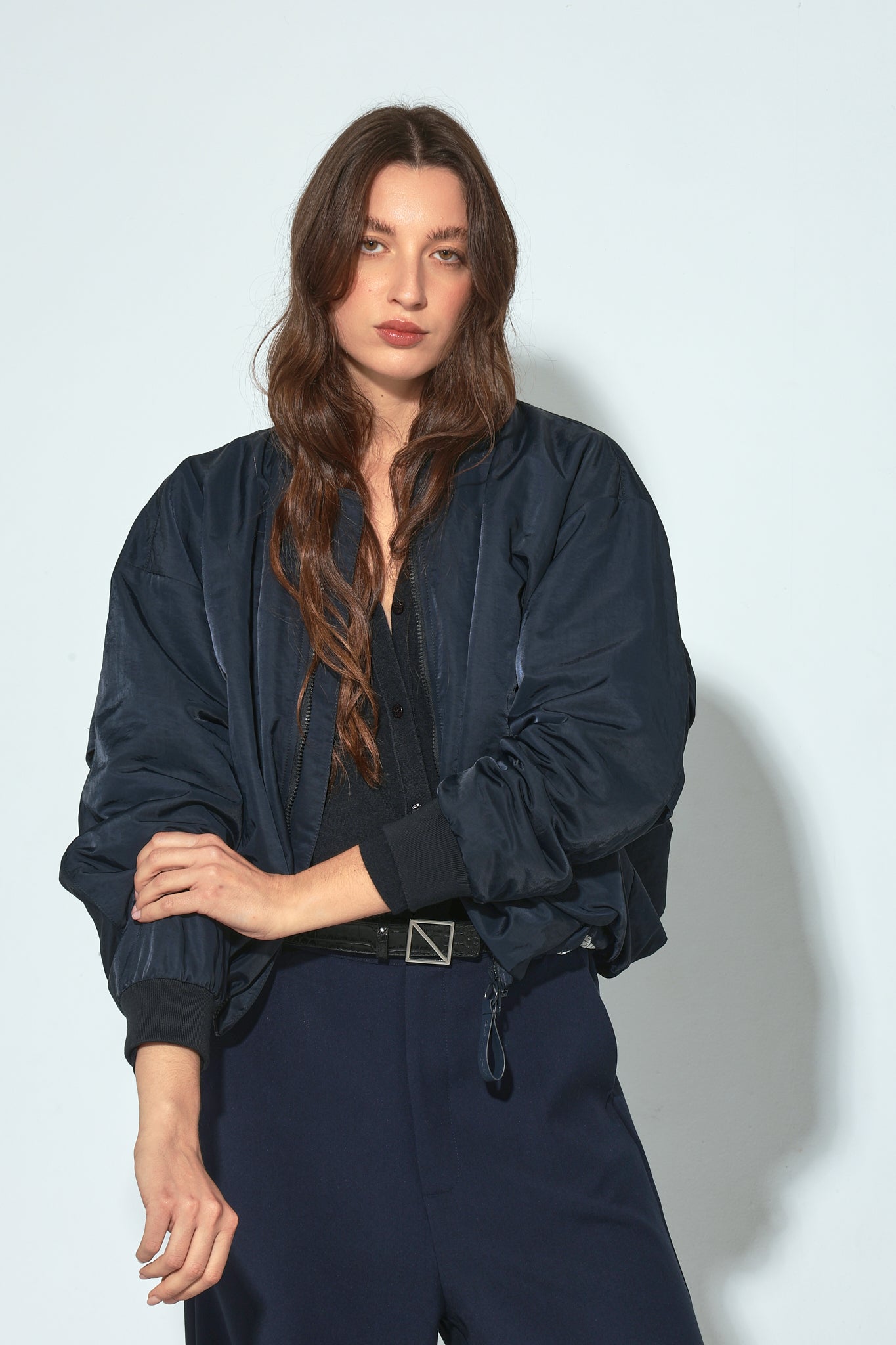 LINDA NAVY OVERSIZED BOMBER