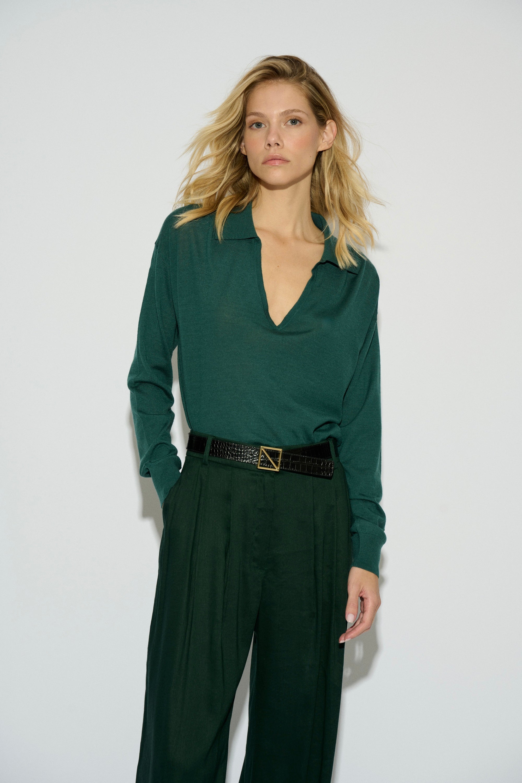 JERSEY CANELA CUELLO POLO VERDE