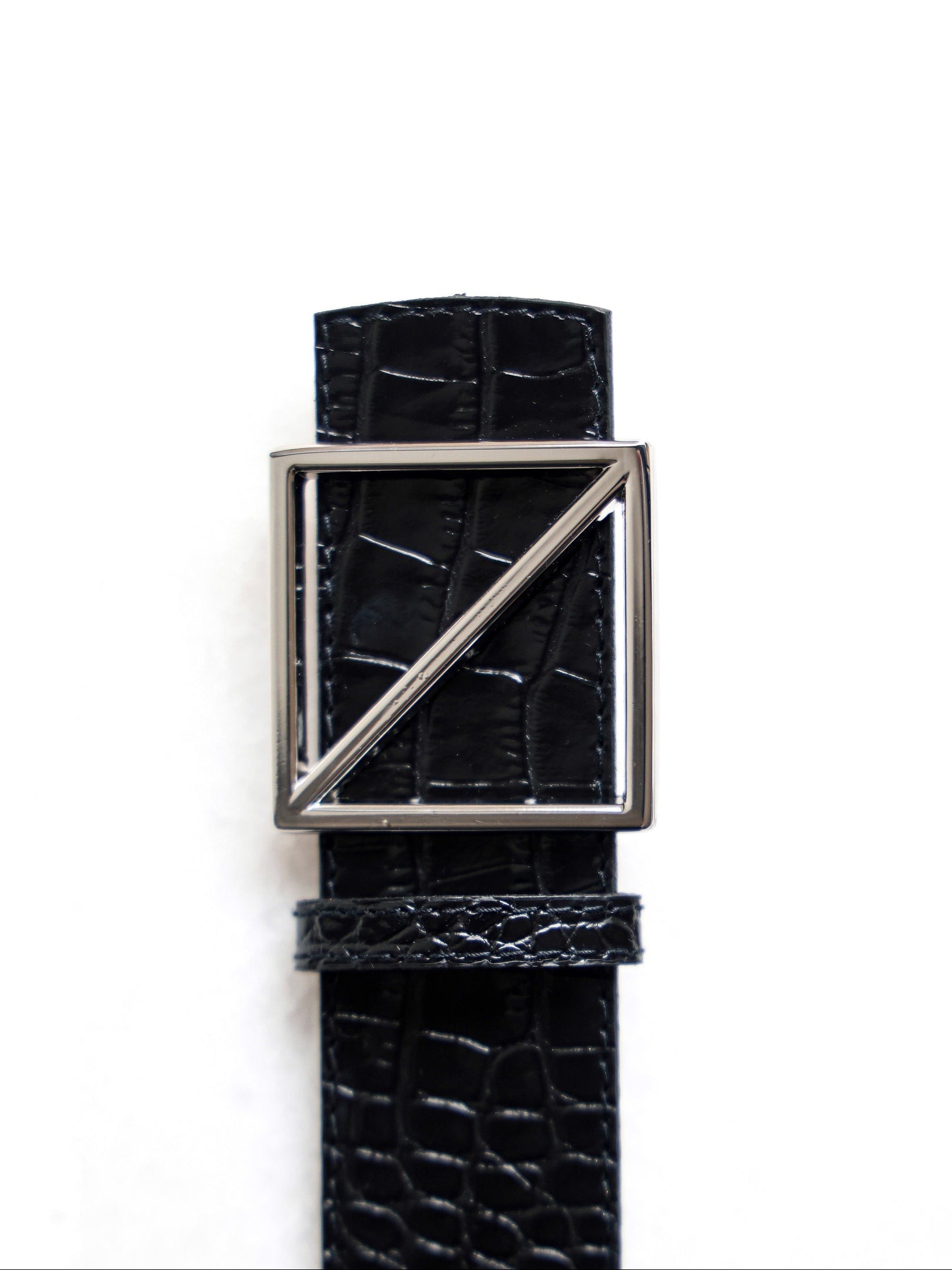 Large Black Leather Coconut Belt with Silver Accents