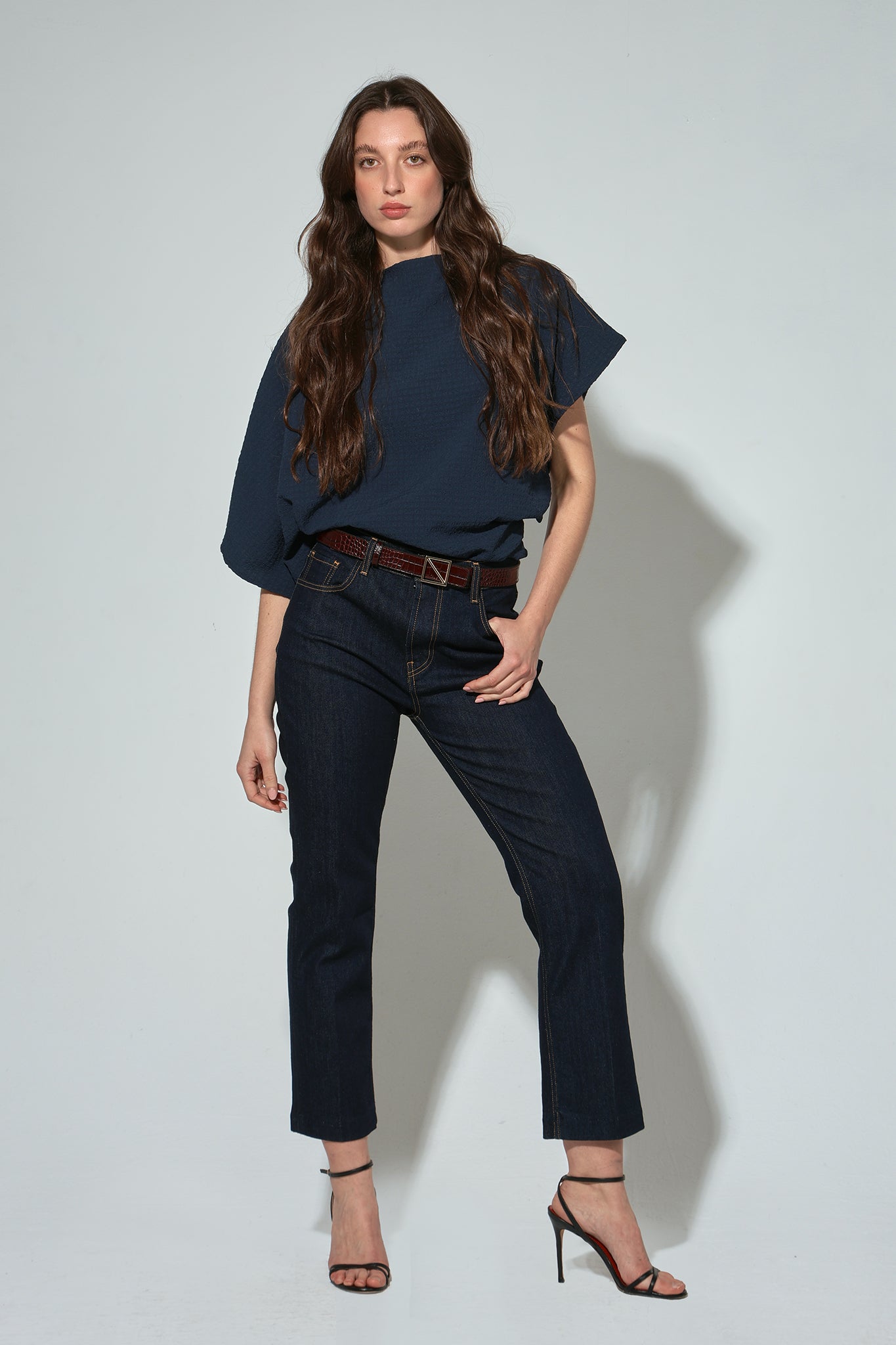 TOP CALIPSO SEERSUCKER NAVY