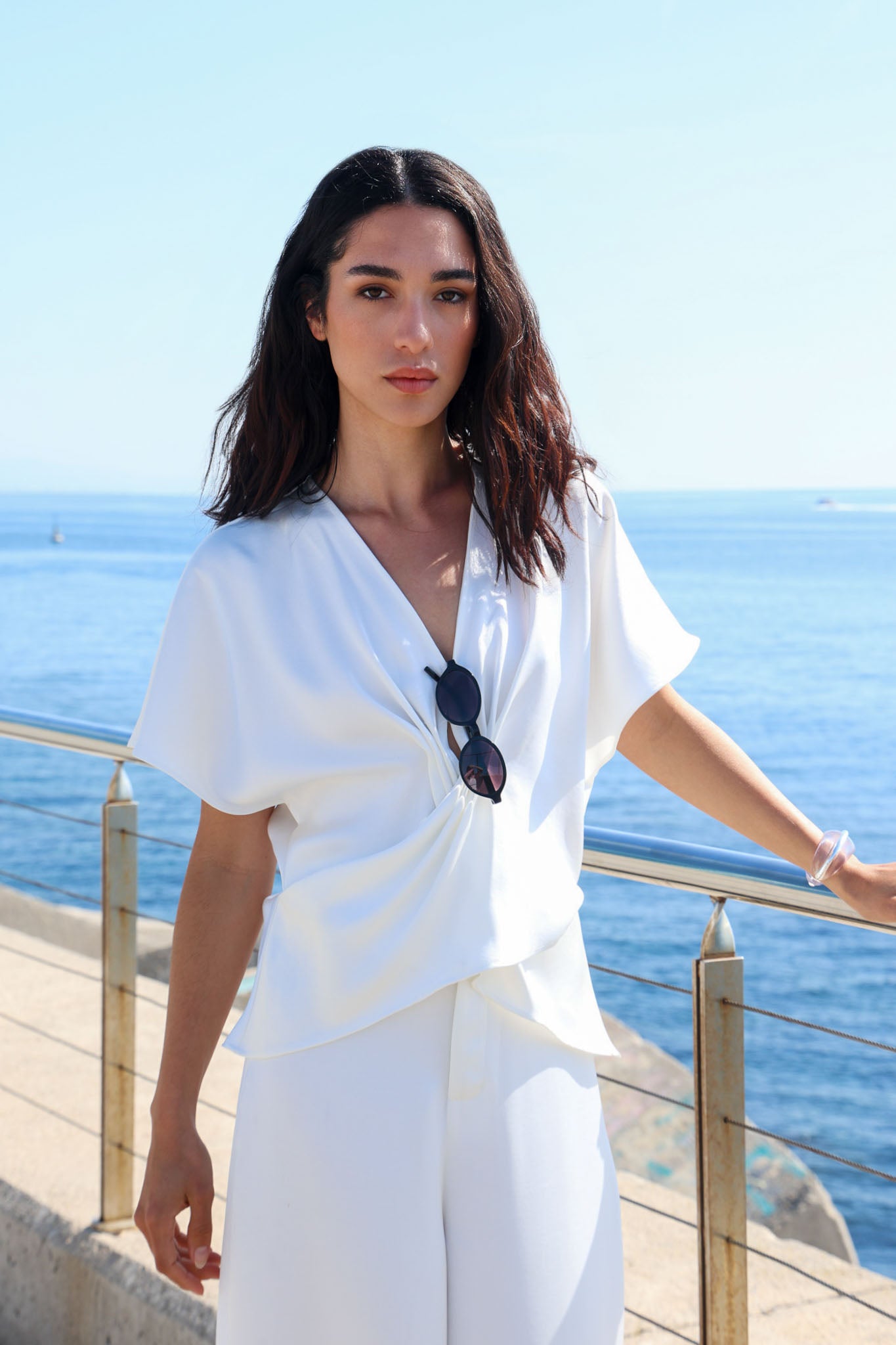 ADELLE WHITE SATIN TOP