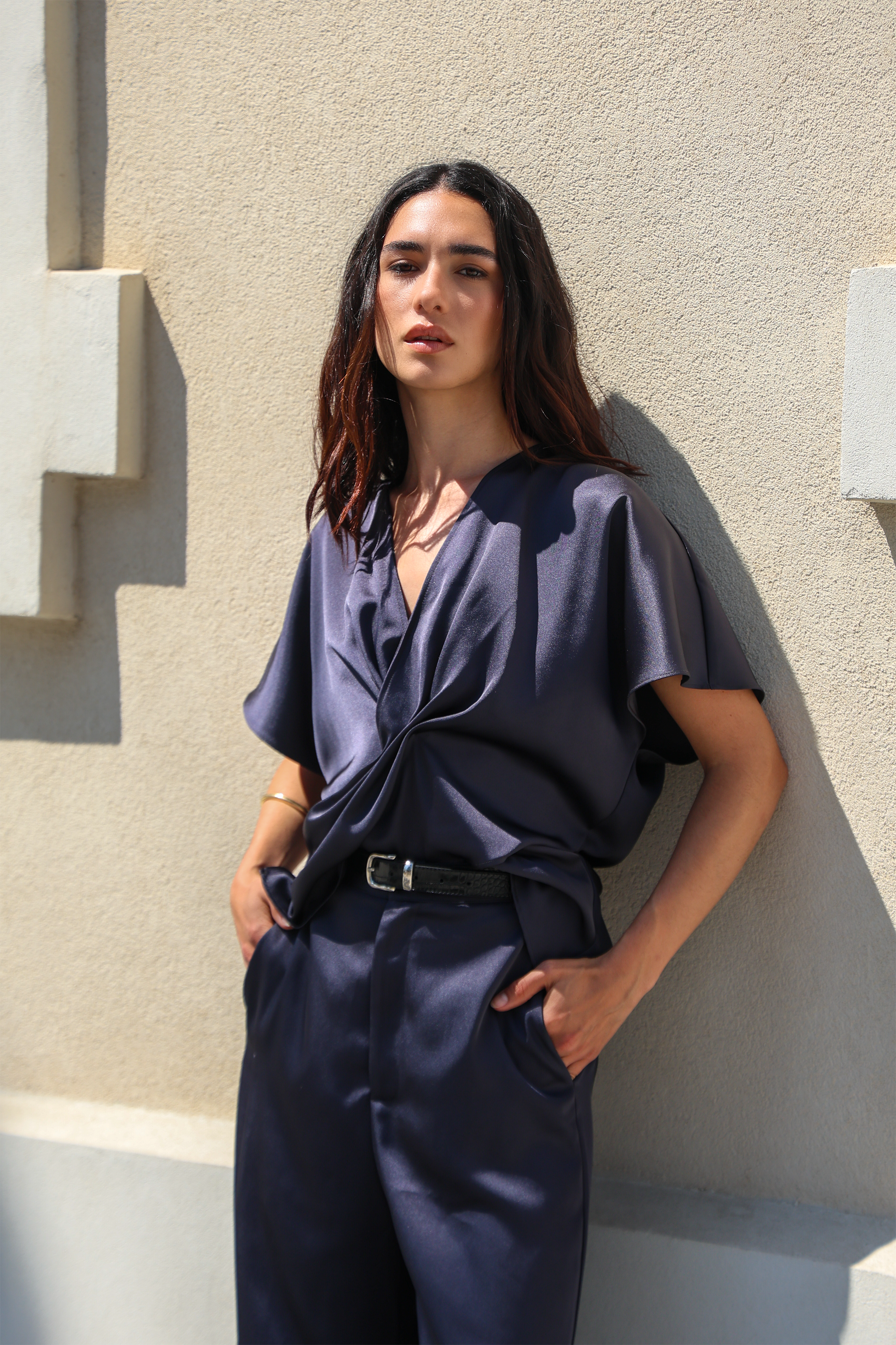 TOP ADELLE SATÉN NAVY