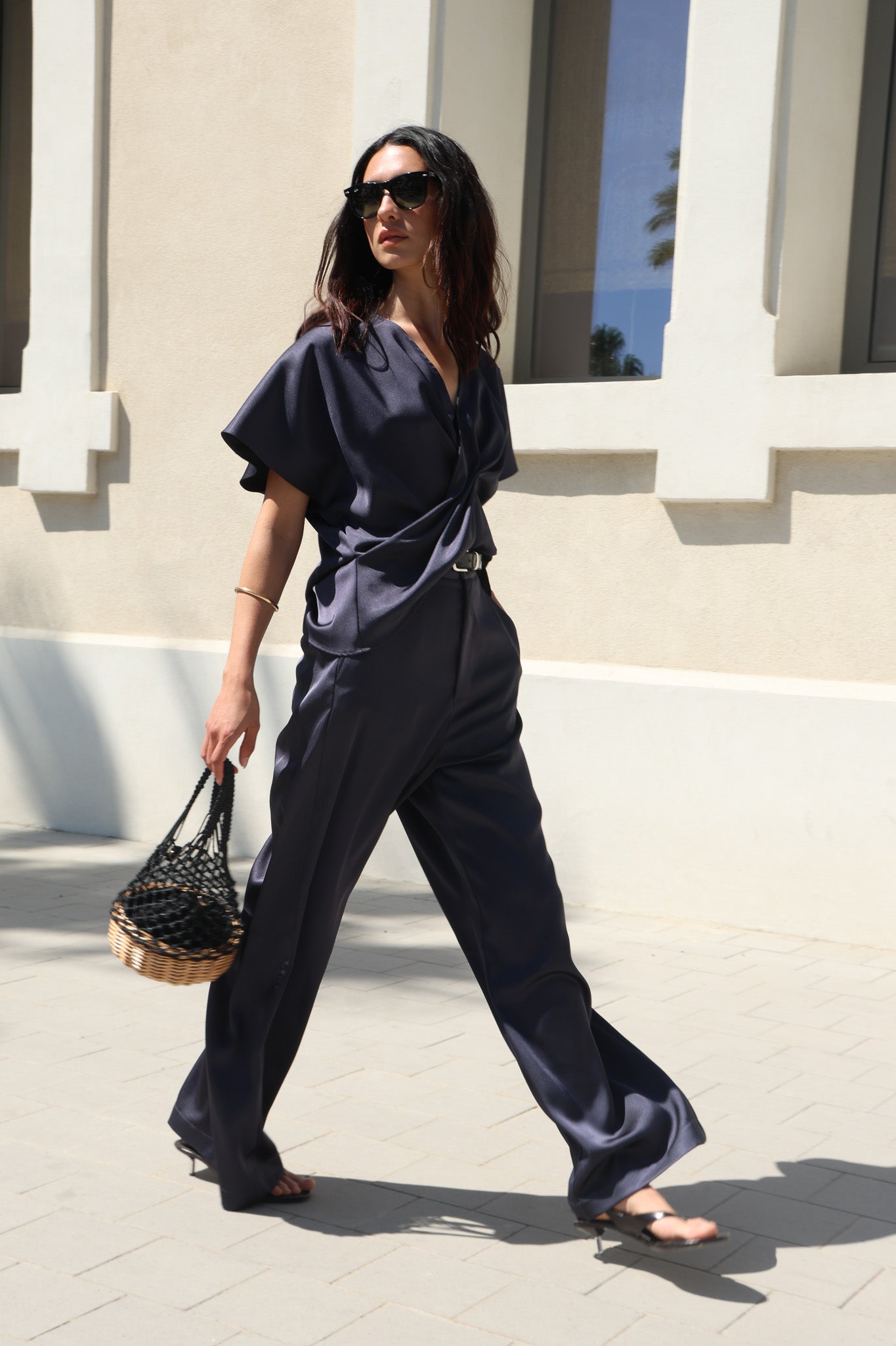 PANTALÓN JOANNE SATÉN NAVY