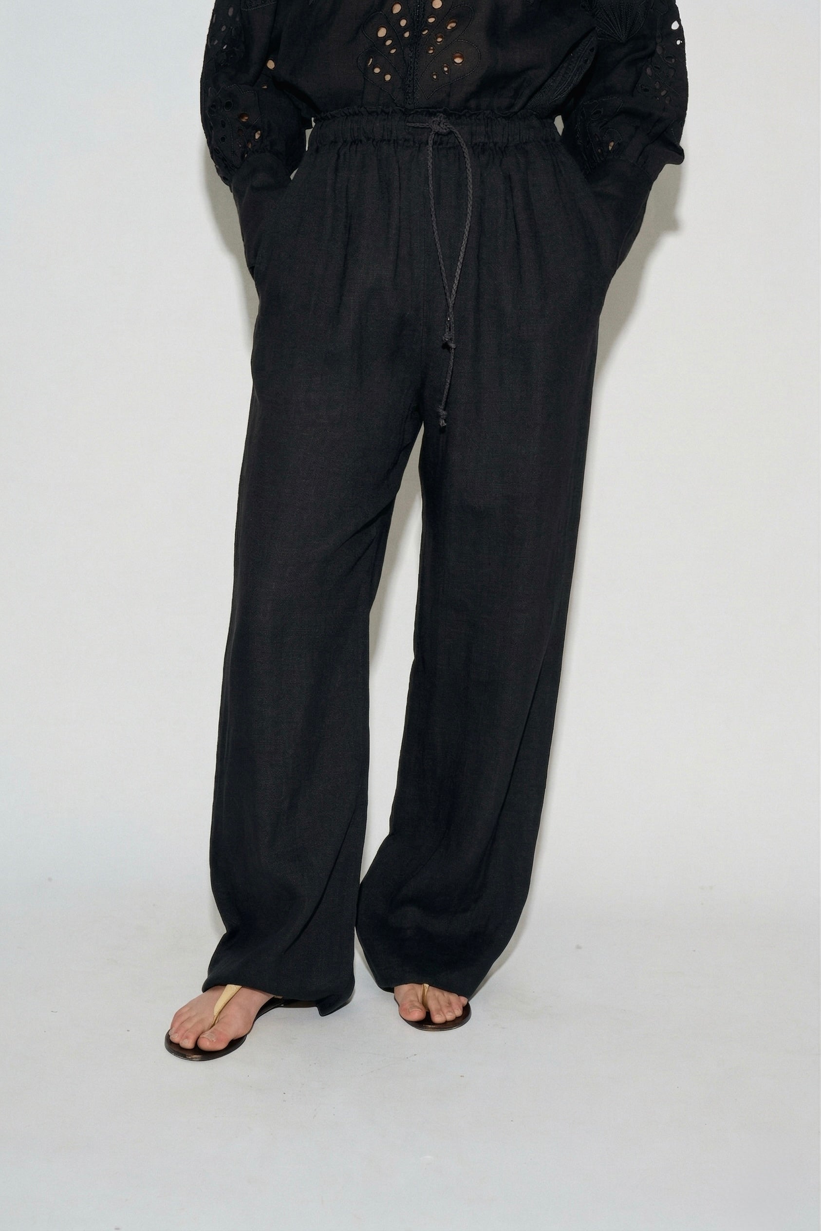 LUCIA LINEN WIDE PANTS BLACK