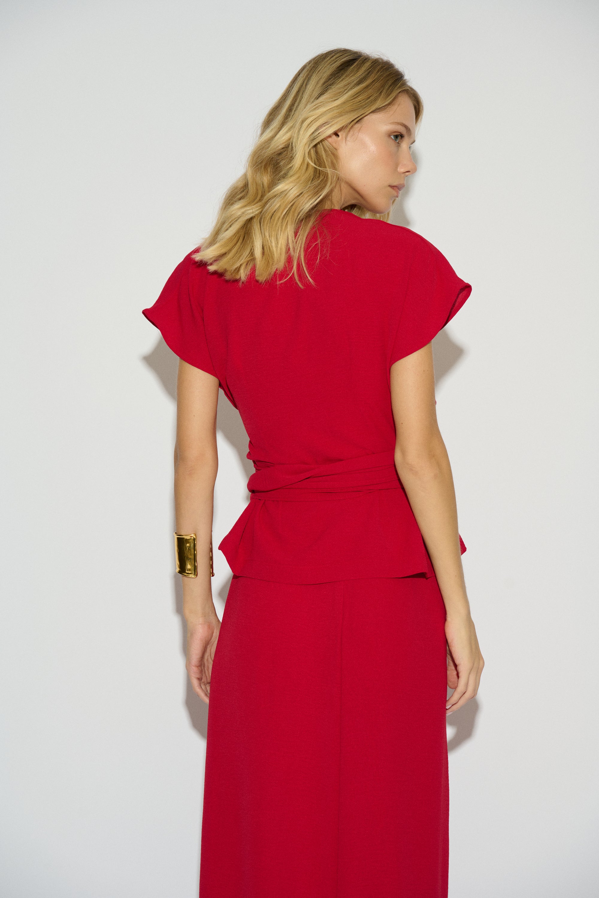 BRUNA BLOUSE WITH CROSSOVER AND RED BOW