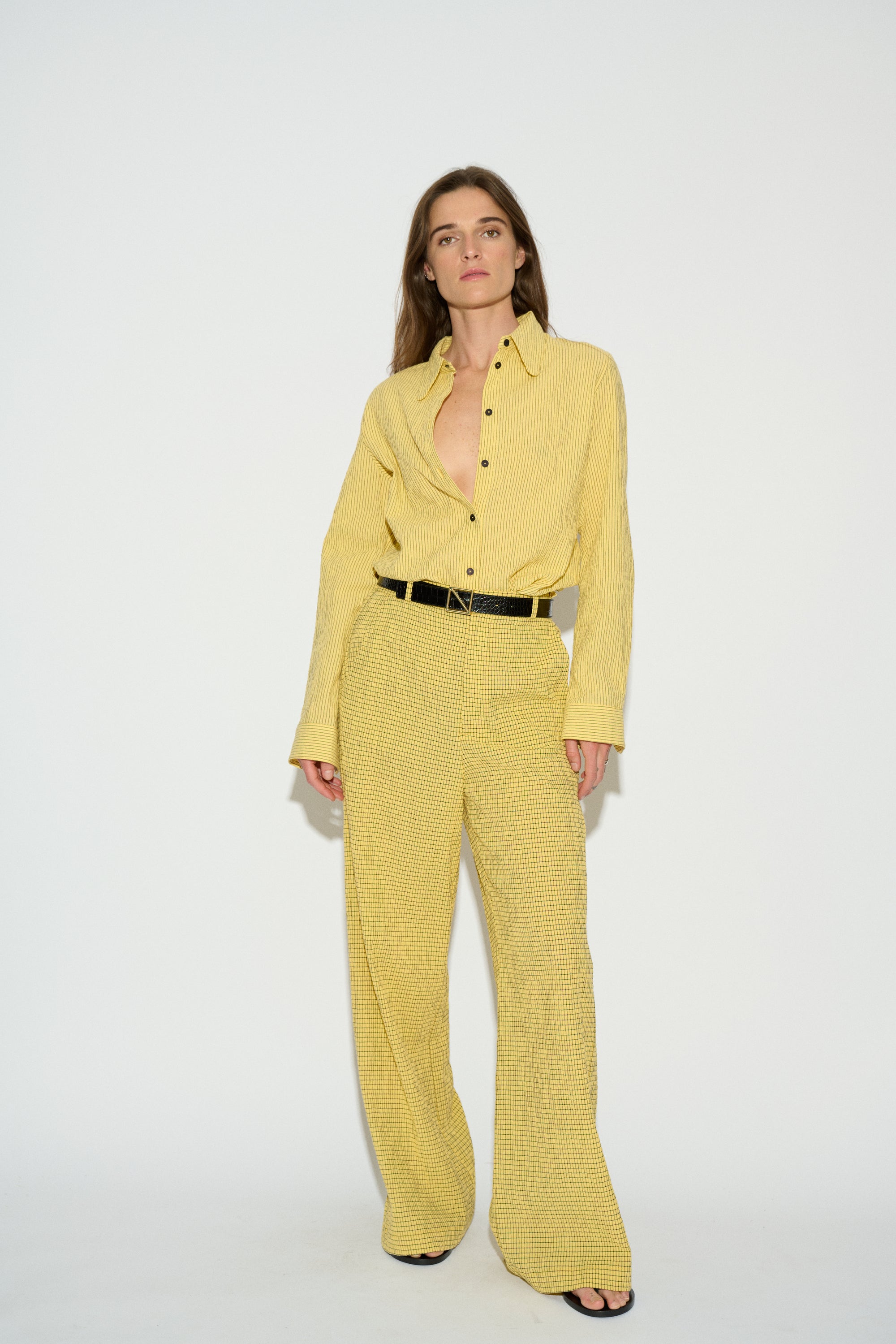 NALA SHIRT WITH YELLOW LAPEL COLLAR