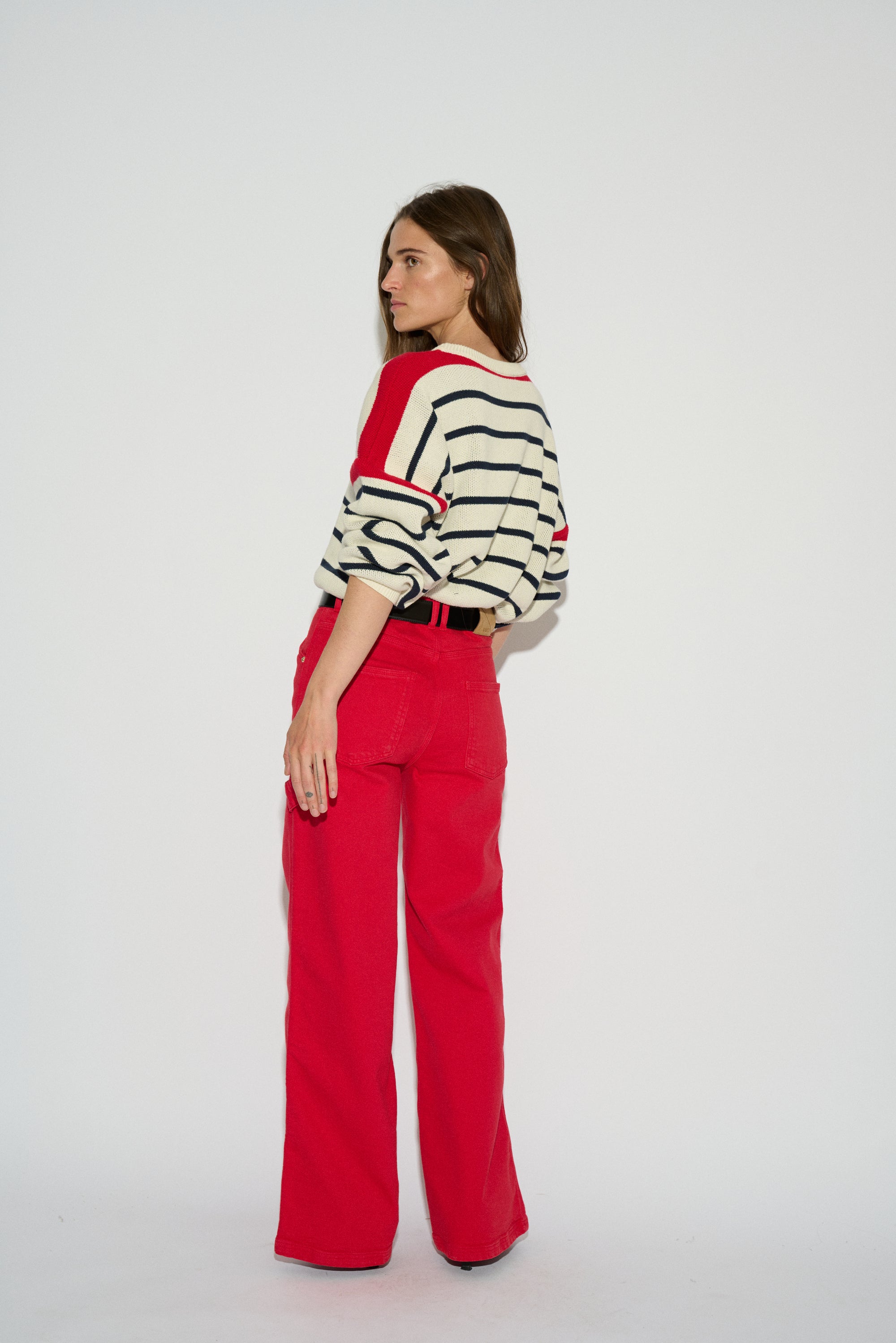 JERSEY RAFAELA OVERSIZE CUELLO REDONDO RAYAS ROJO