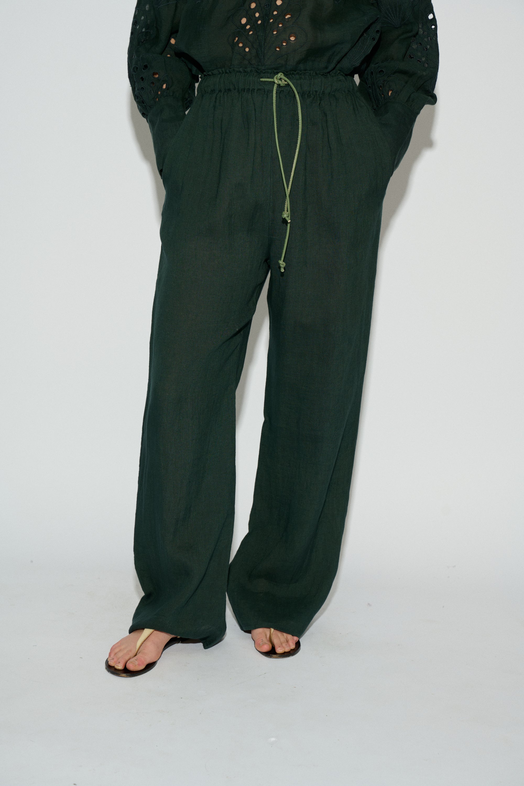 LUCIA GREEN LINEN TROUSERS