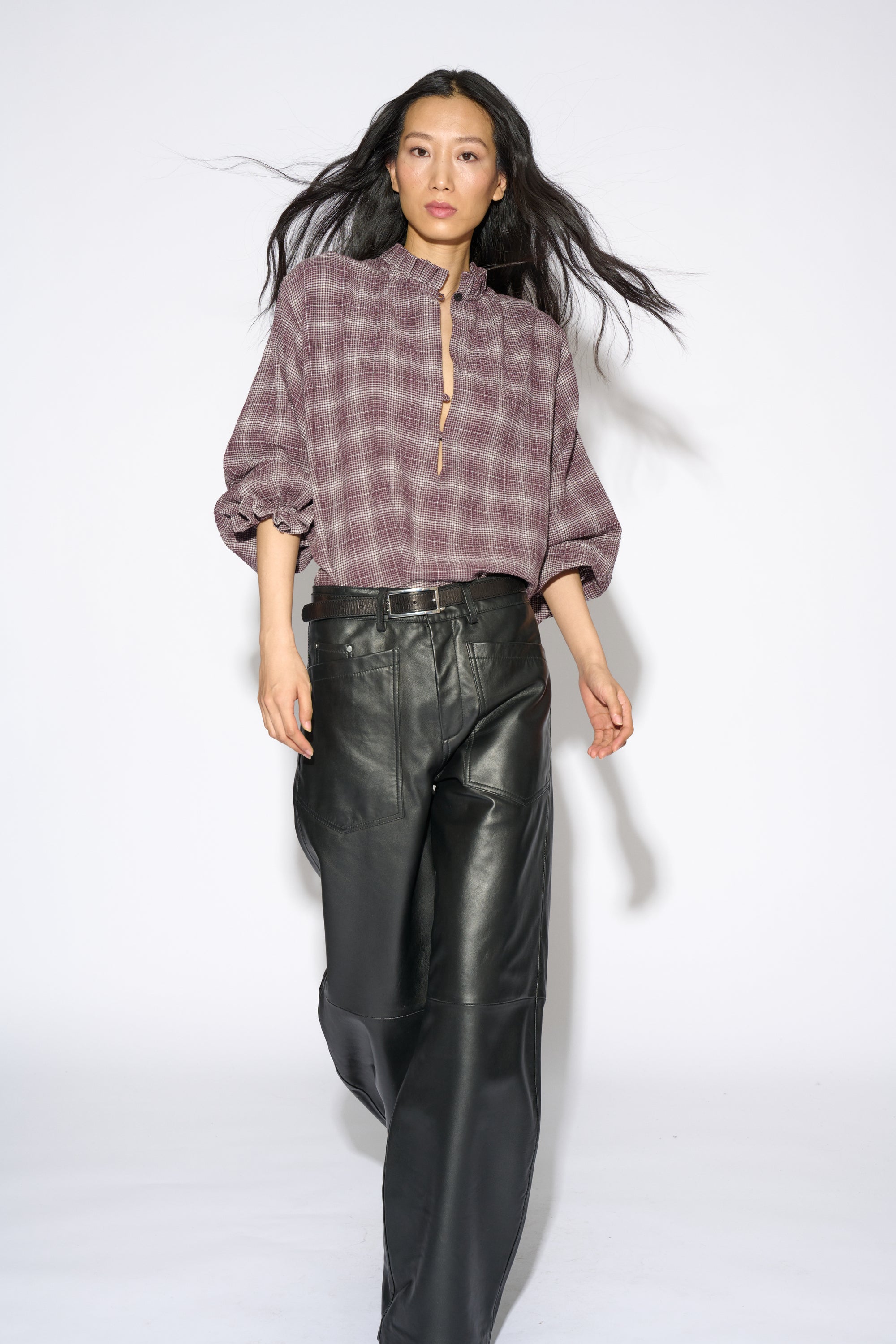 BLUSA JULIETTE CUADROS BURDEOS