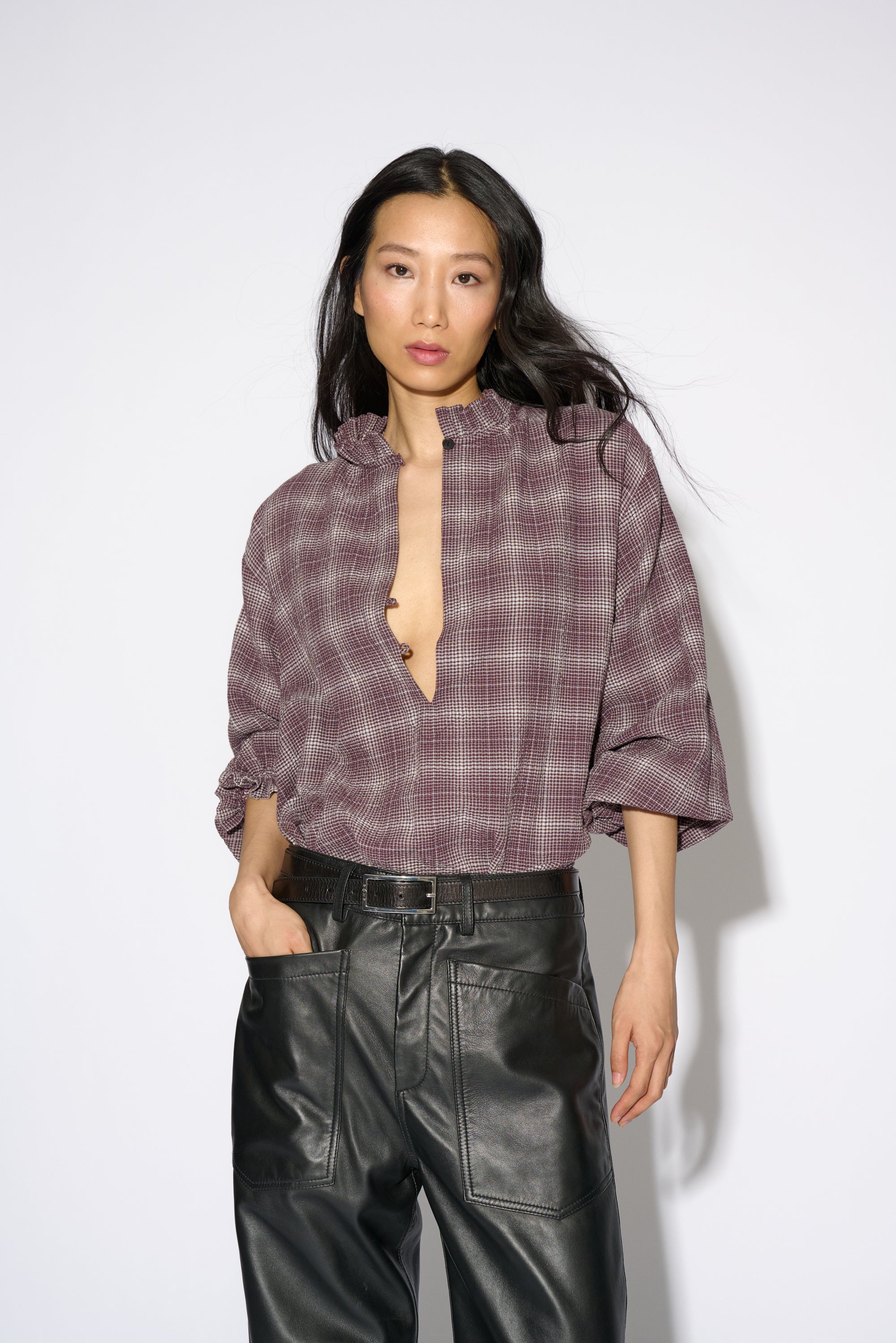 BLUSA JULIETTE CUADROS BURDEOS