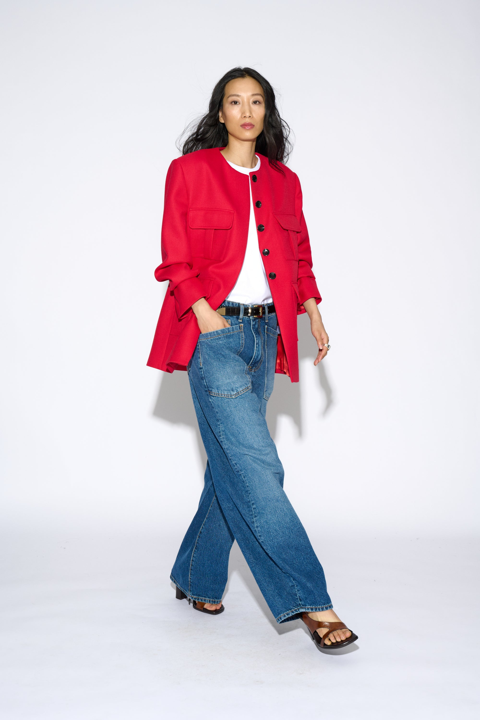 VESTE BELLA POCHES ROUGE