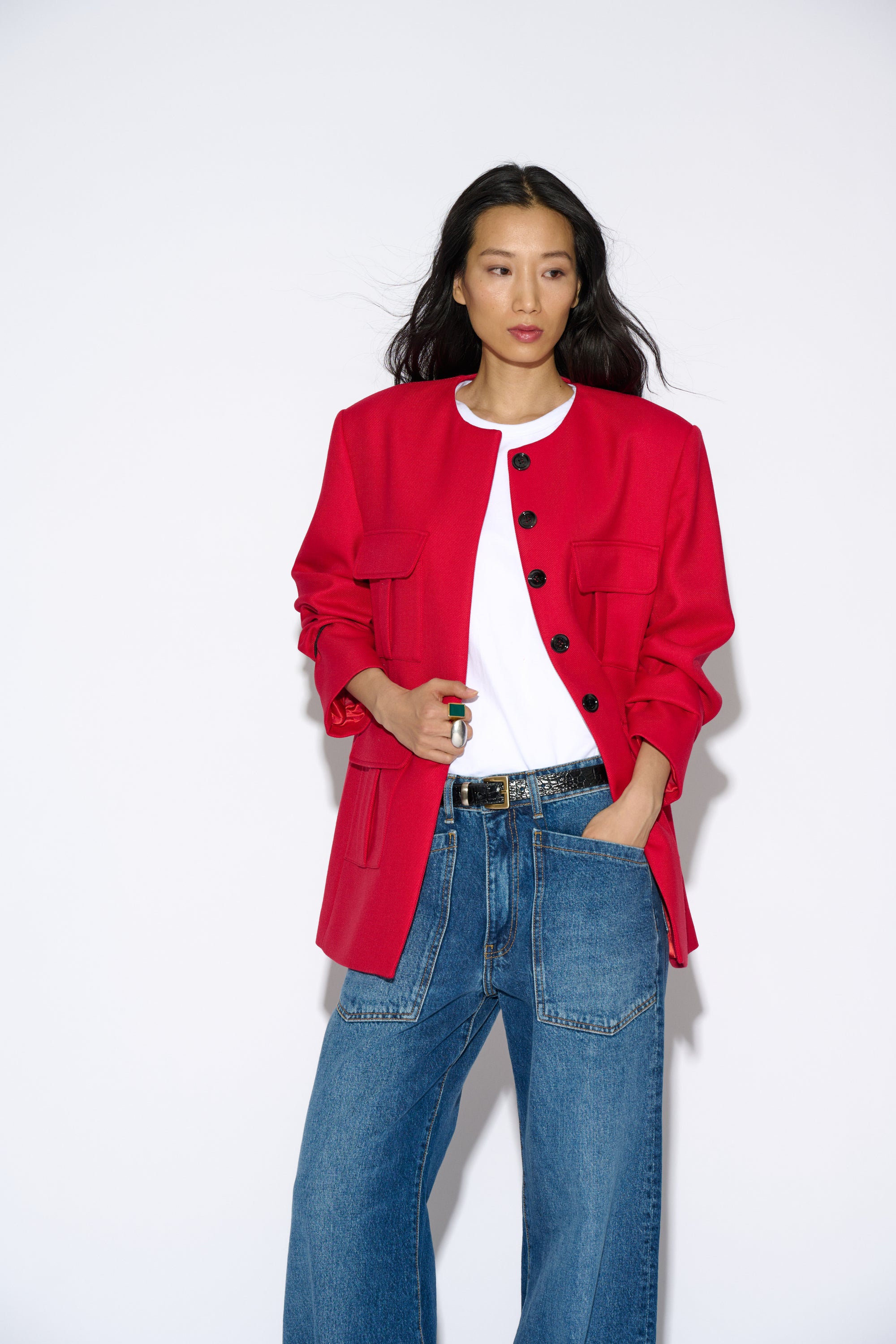 VESTE BELLA POCHES ROUGE