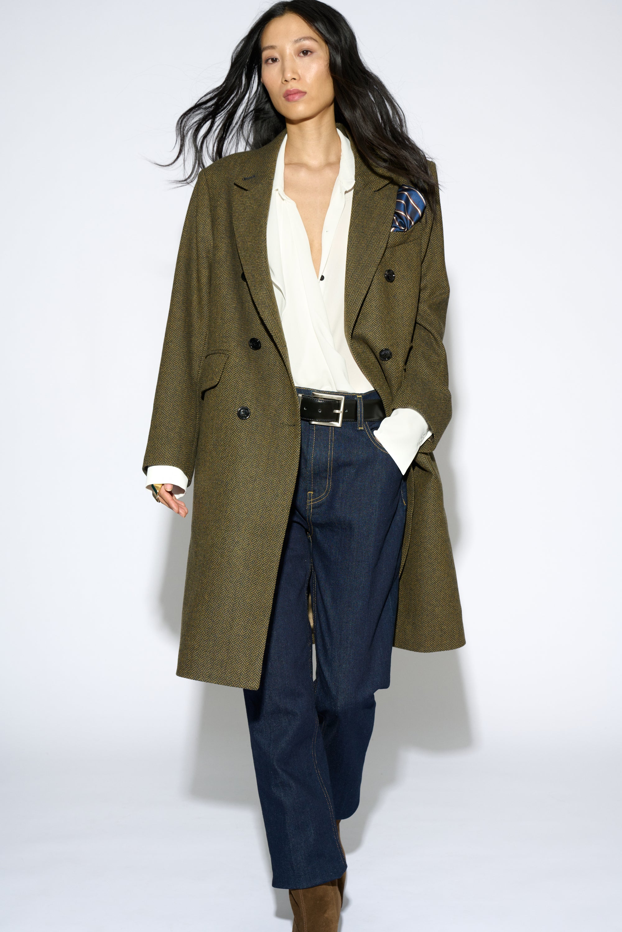 HARRIET HERRINGBONE GREEN COAT