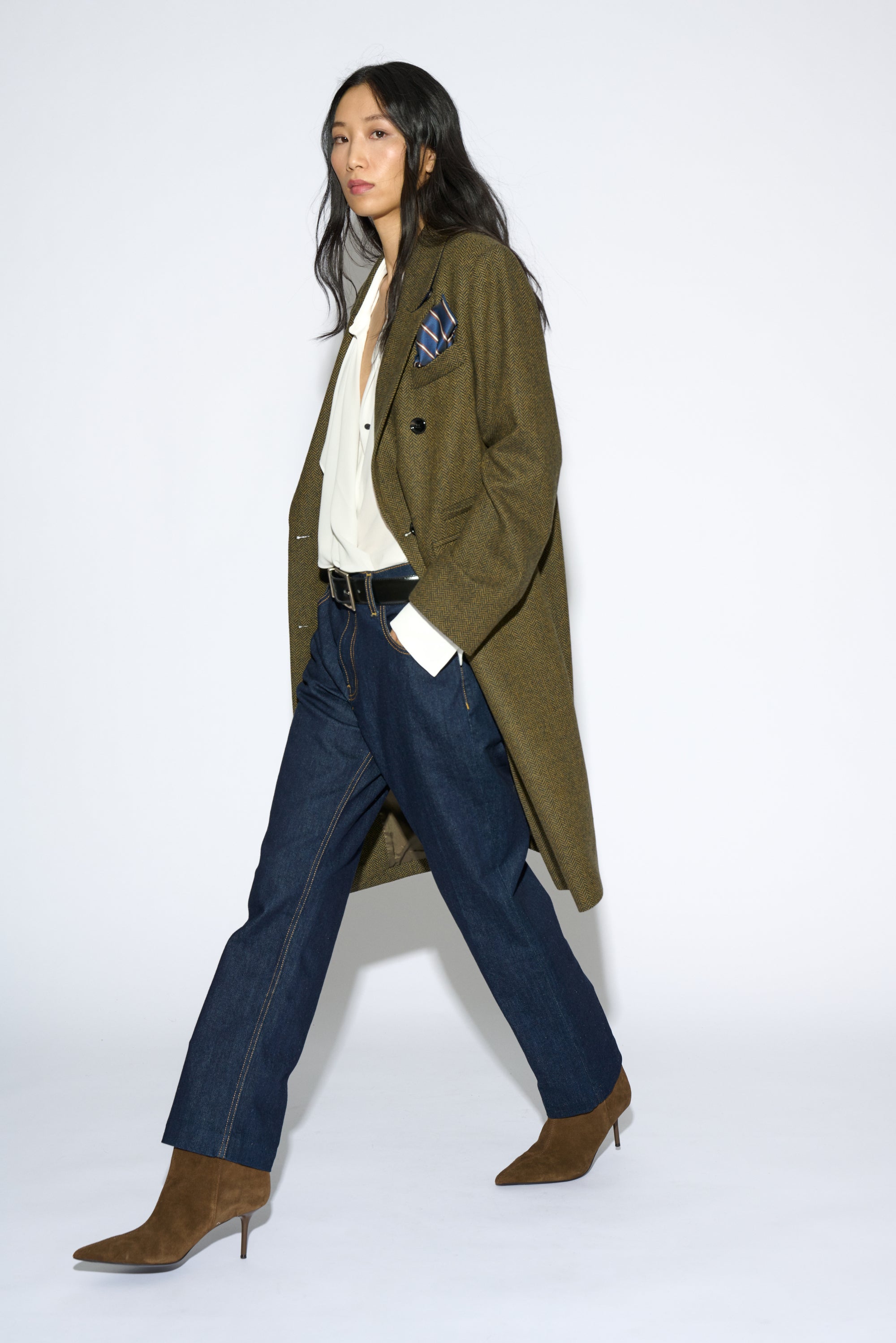 HARRIET HERRINGBONE GREEN COAT