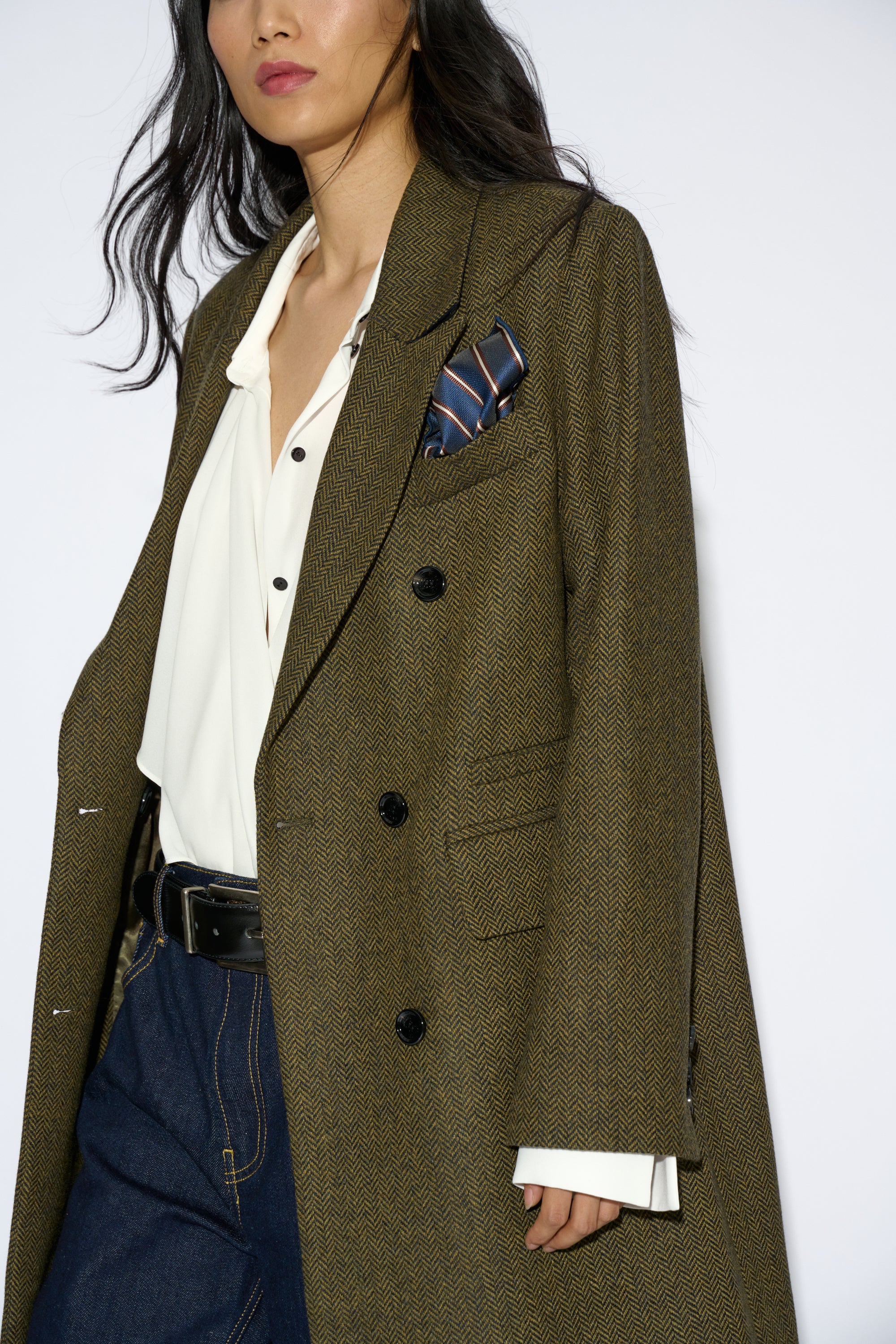 HARRIET HERRINGBONE GREEN COAT