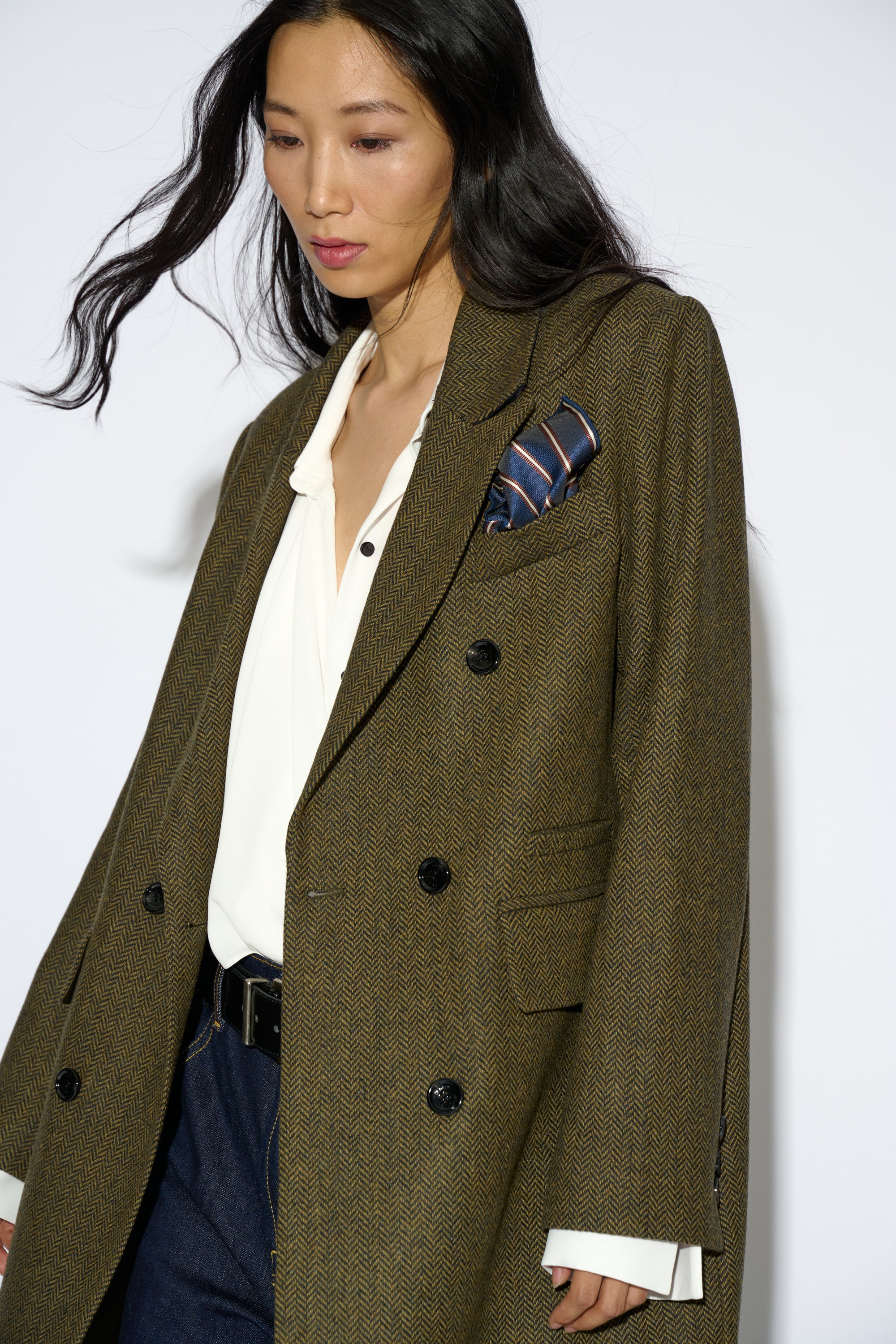 HARRIET HERRINGBONE GREEN COAT