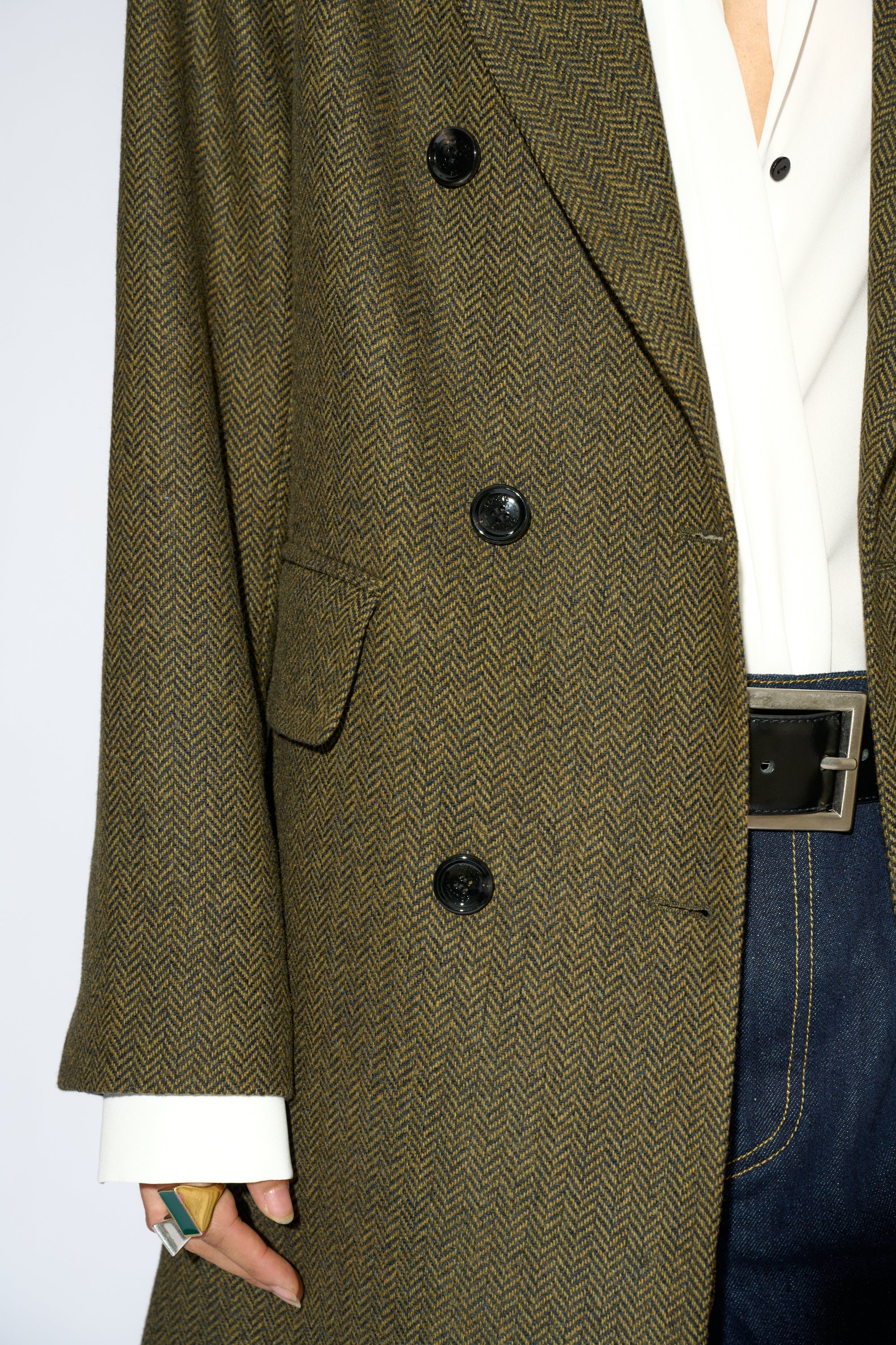 HARRIET HERRINGBONE GREEN COAT