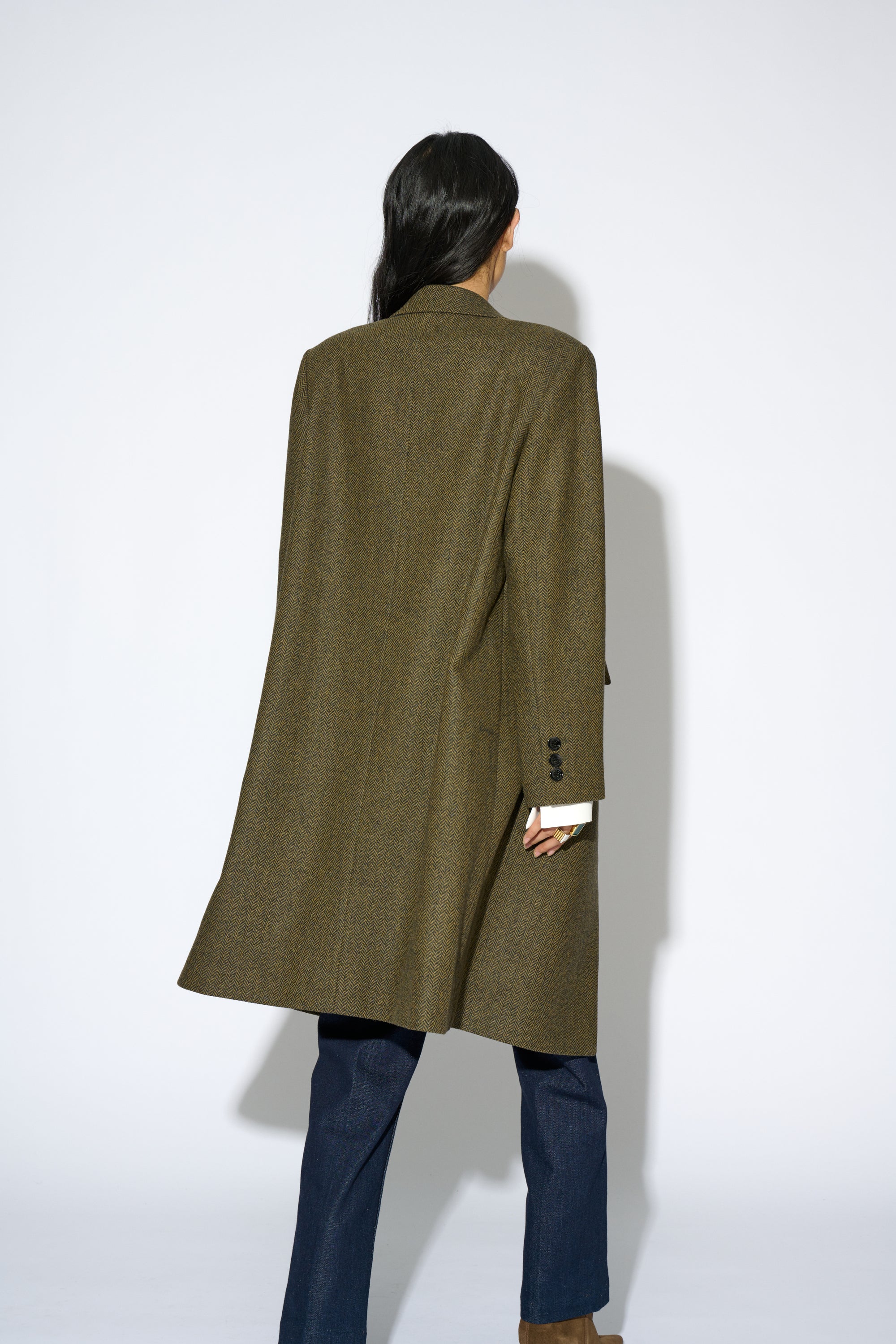 HARRIET HERRINGBONE GREEN COAT